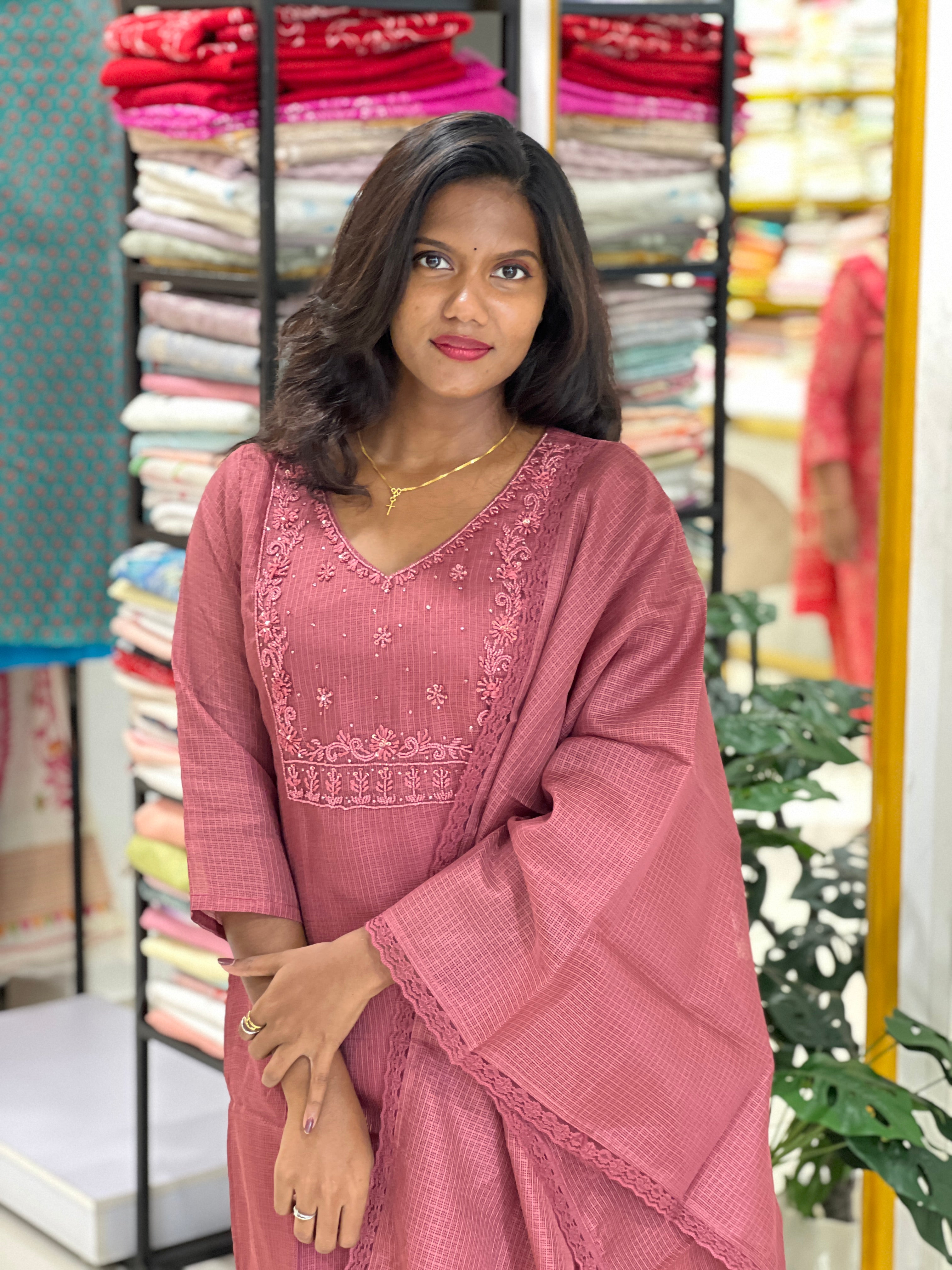 Hand Work Embroidered Silky Kota Kurta Set |SLM193