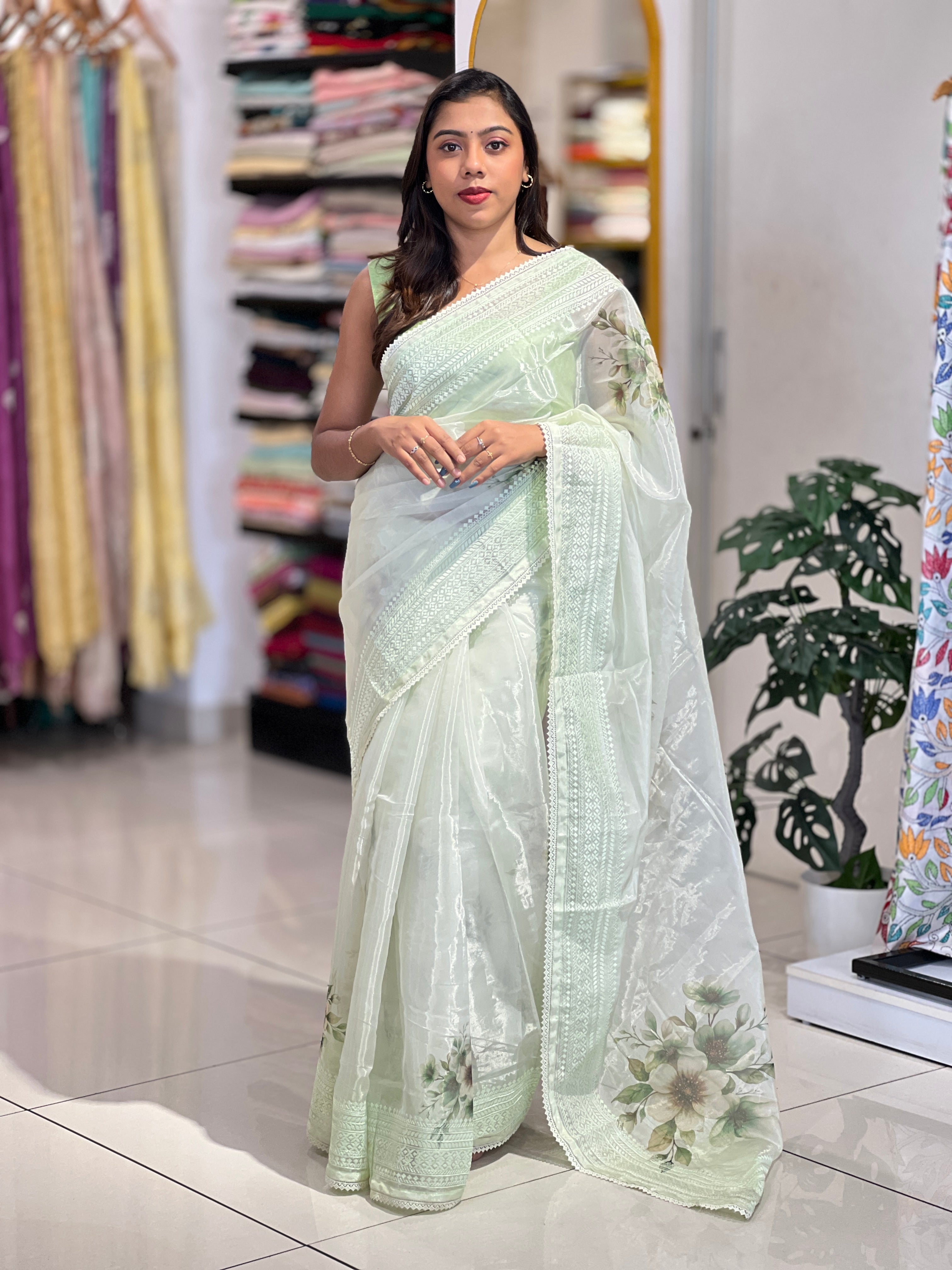 Floral Digital Printed Organza Saree | HT422
