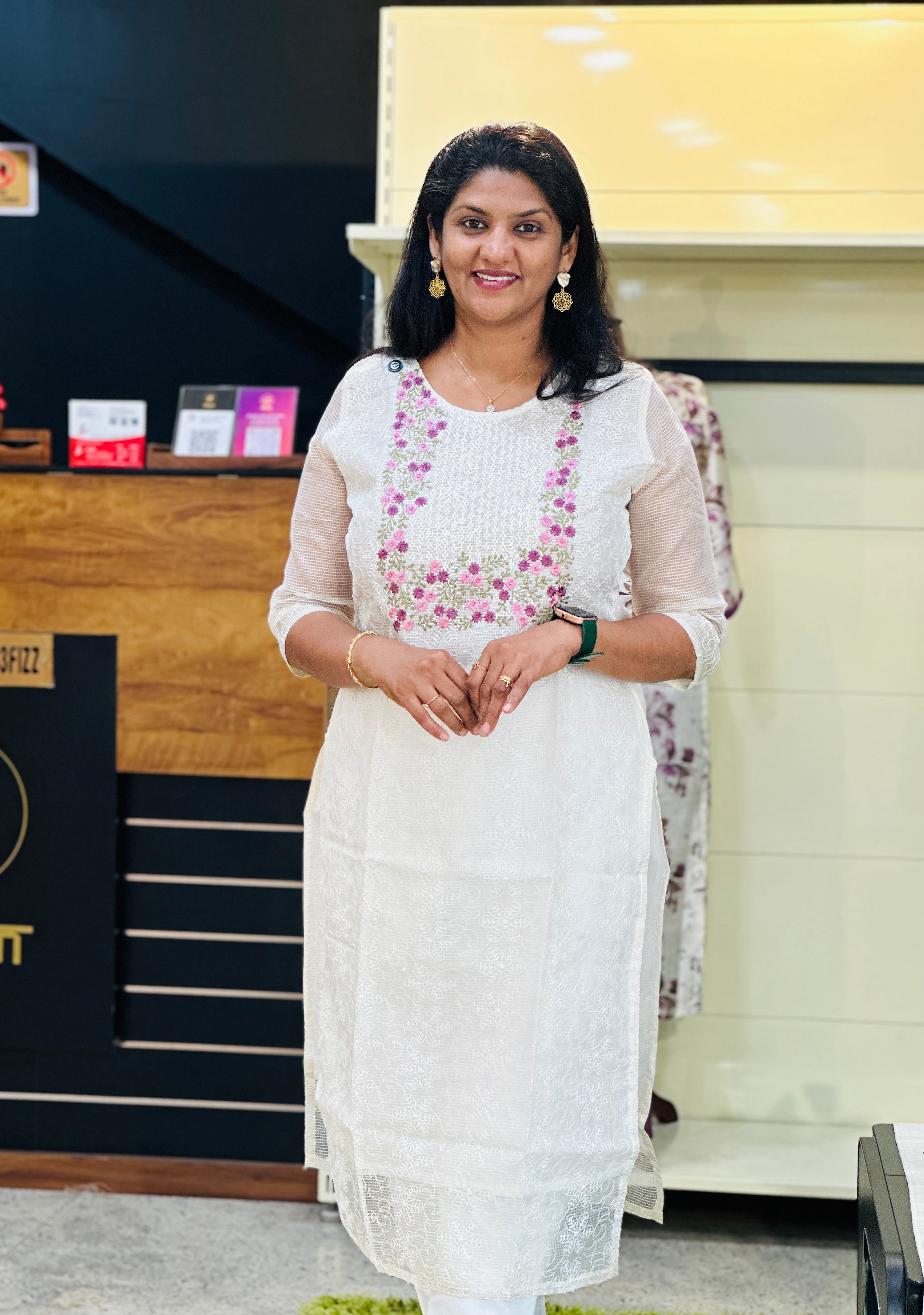 Floral Embroidery Detailed Supernet Kota Kurta | VSI148