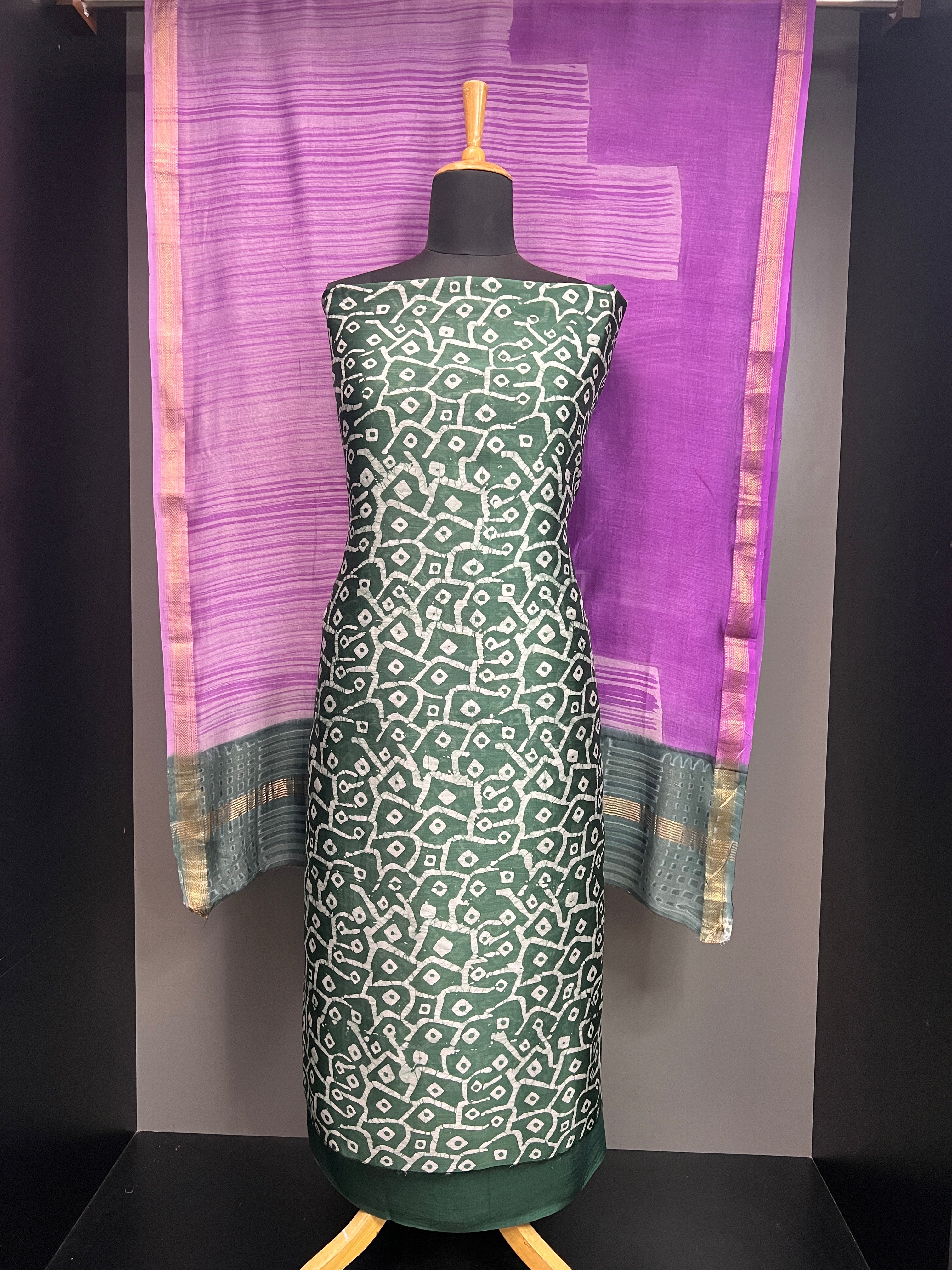 Batik Print Patterned Chanderi Salwar Set | JKL585