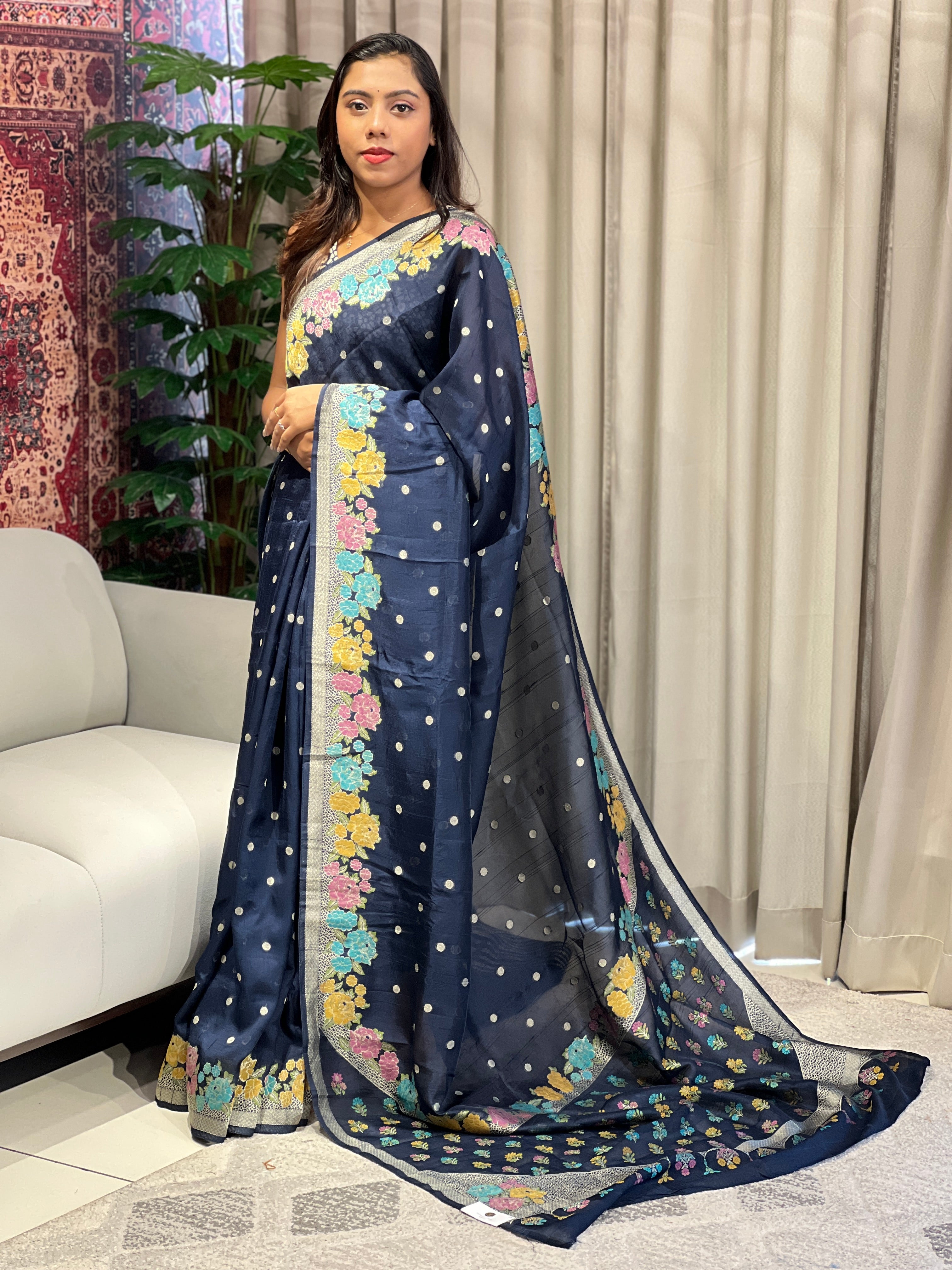 Silver Zari Buta Detailed Banarasi Silk Saree | YNG793