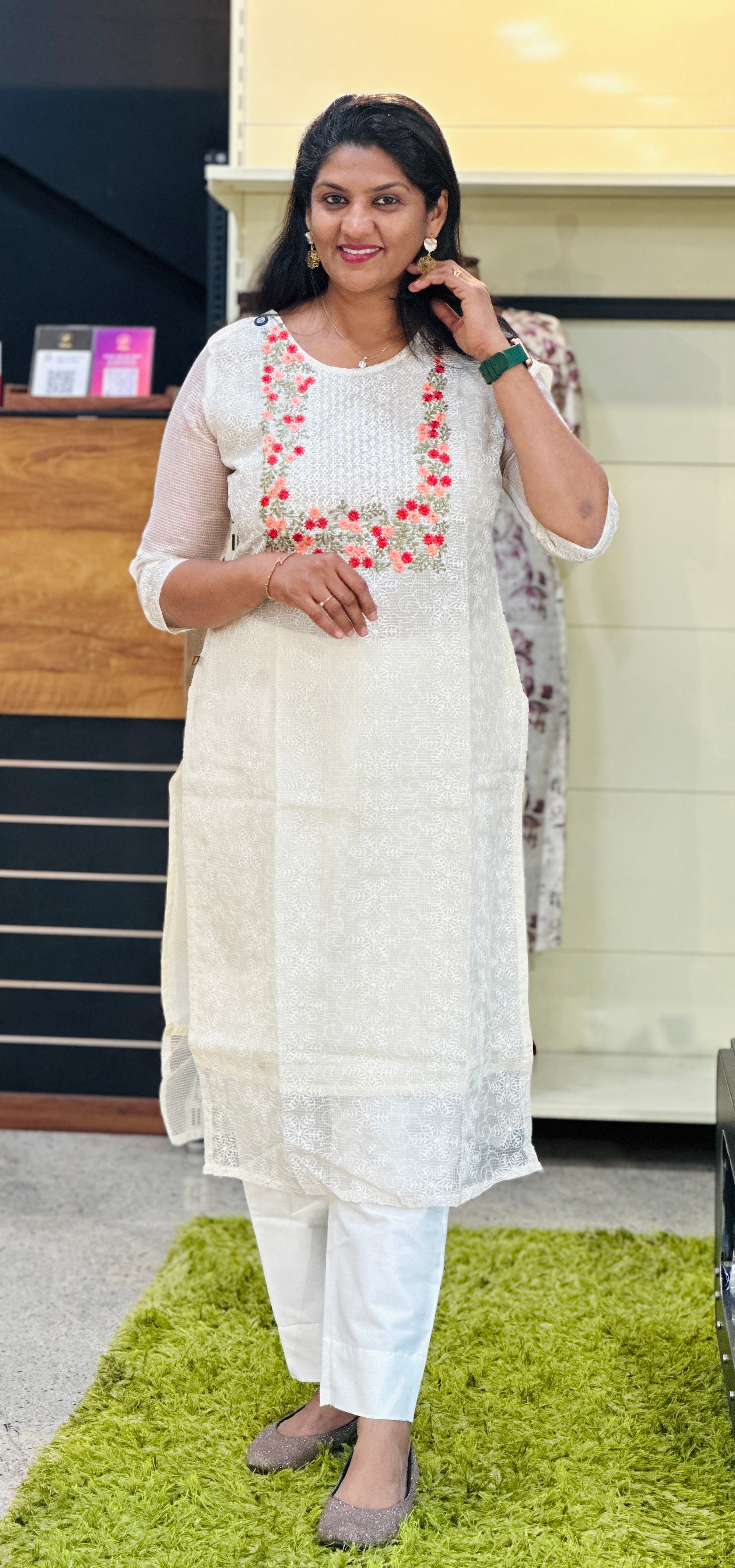 Floral Embroidery Detailed Supernet Kota Kurta | VSI149