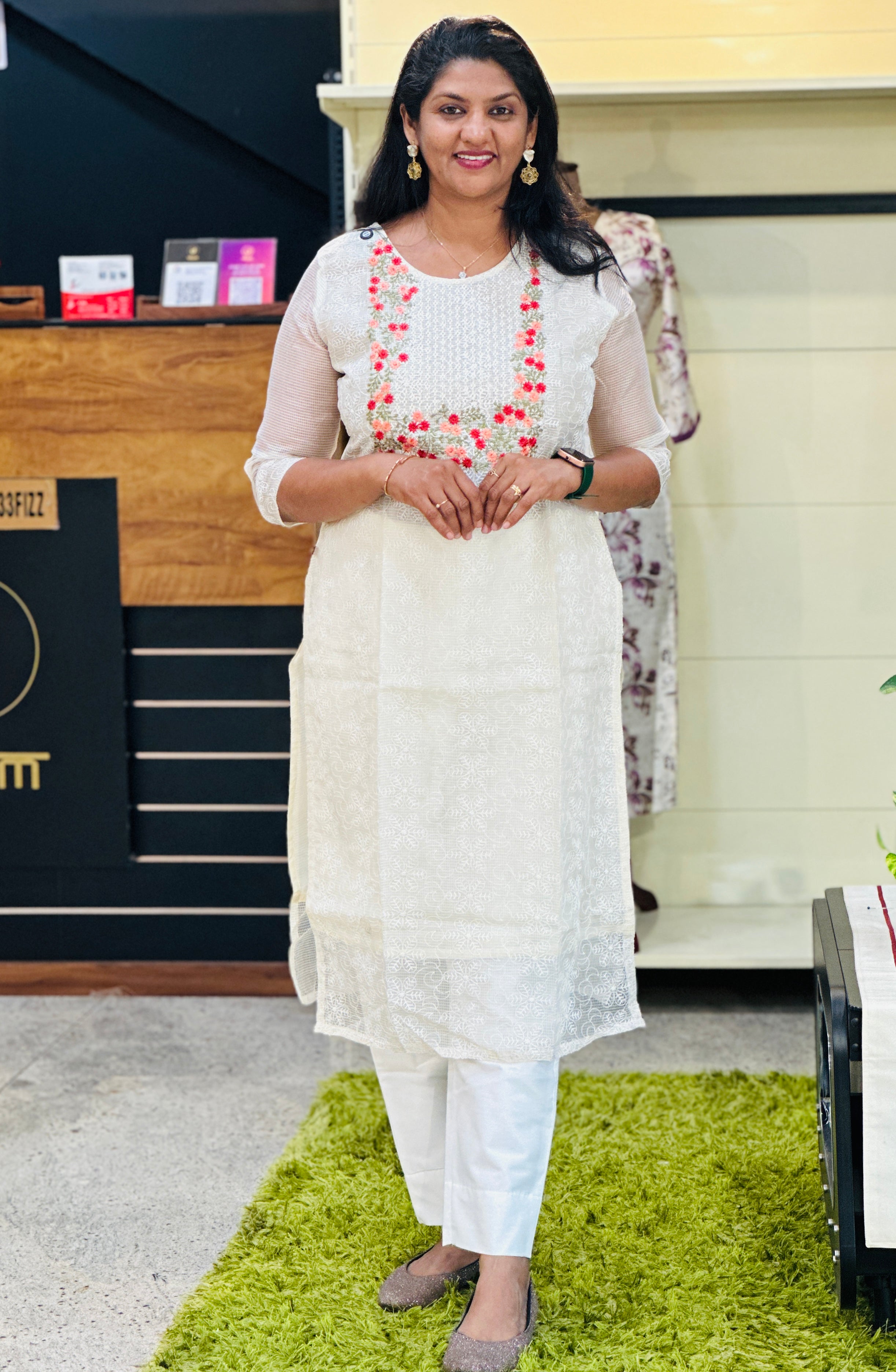 Floral Embroidery Detailed Supernet Kota Kurta | VSI149