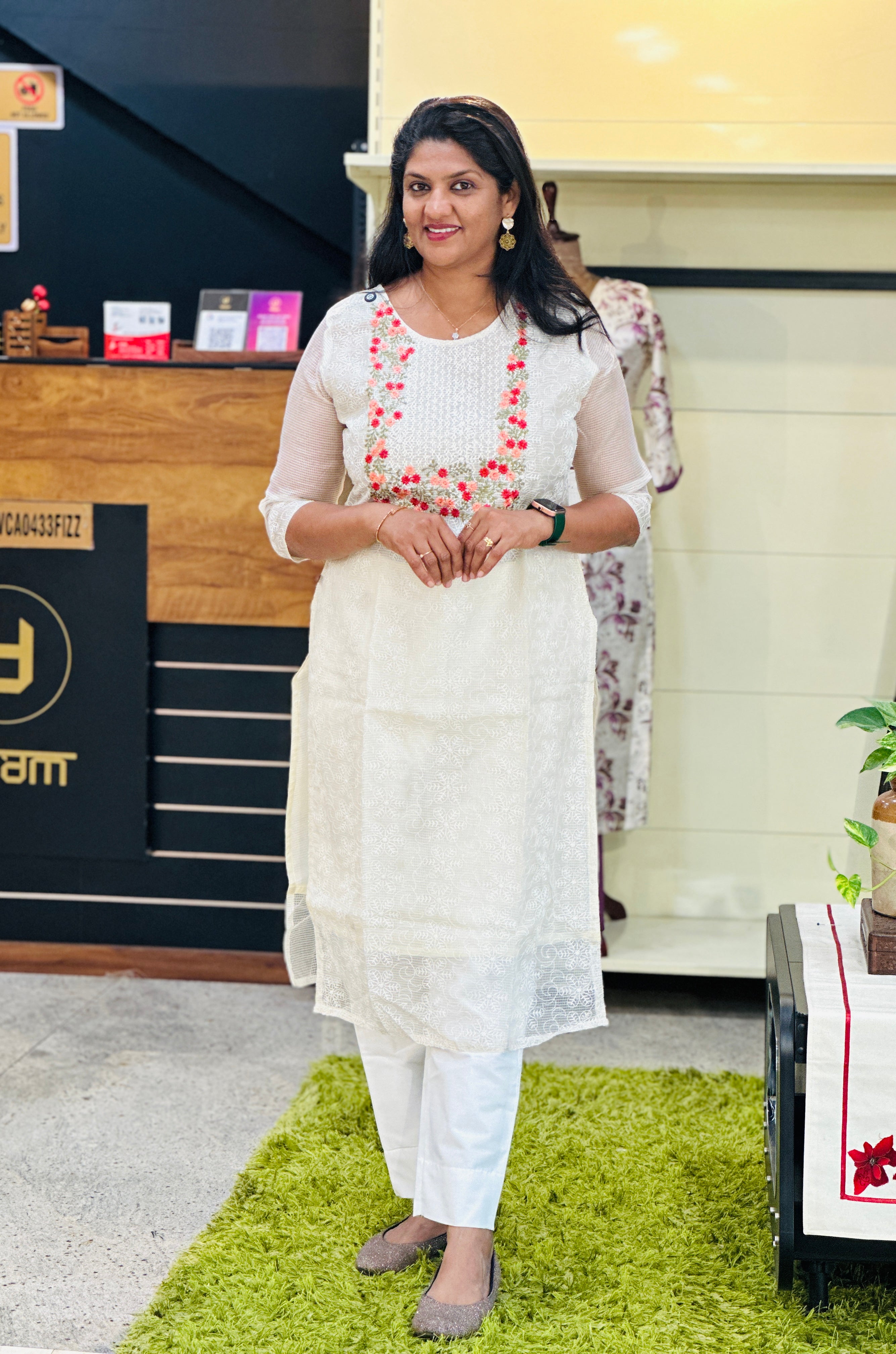 Floral Embroidery Detailed Supernet Kota Kurta | VSI149