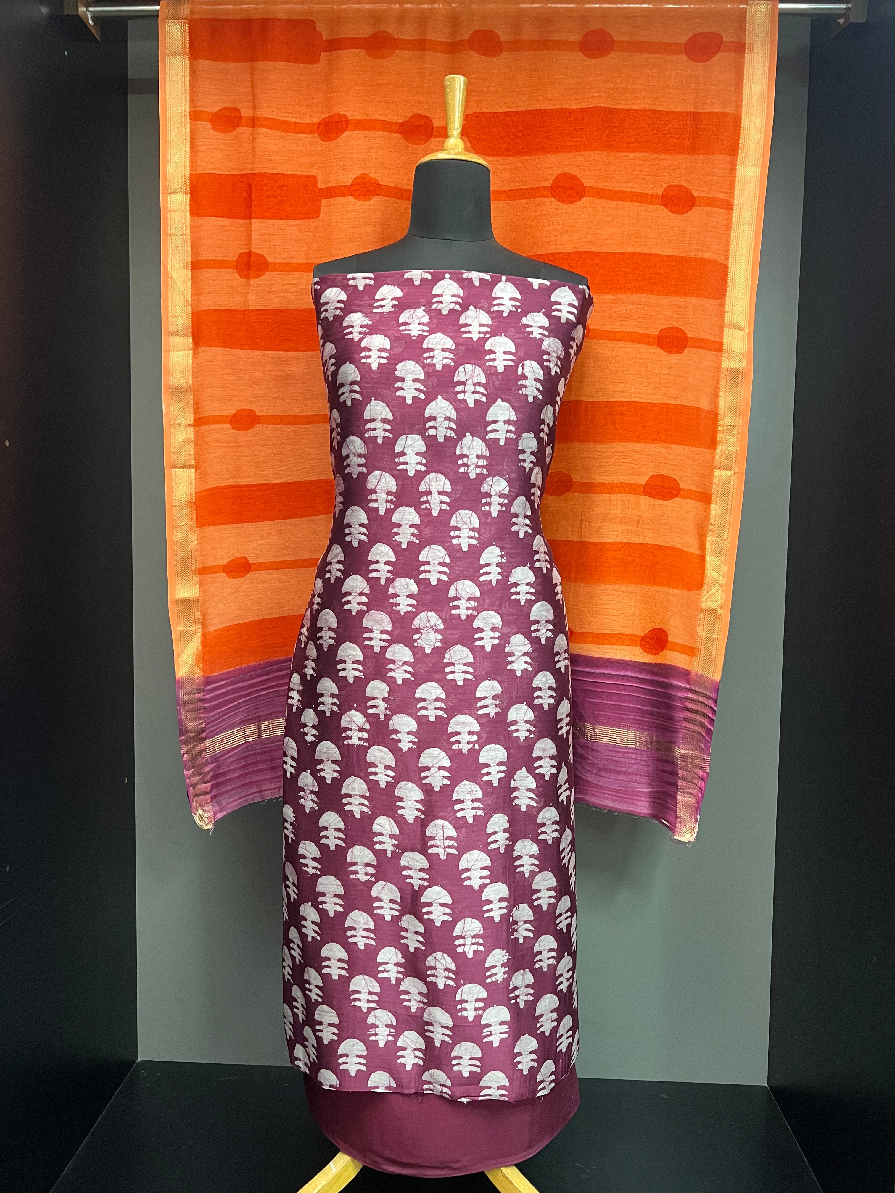 Batik Print Patterned Chanderi Salwar Set | JKL587