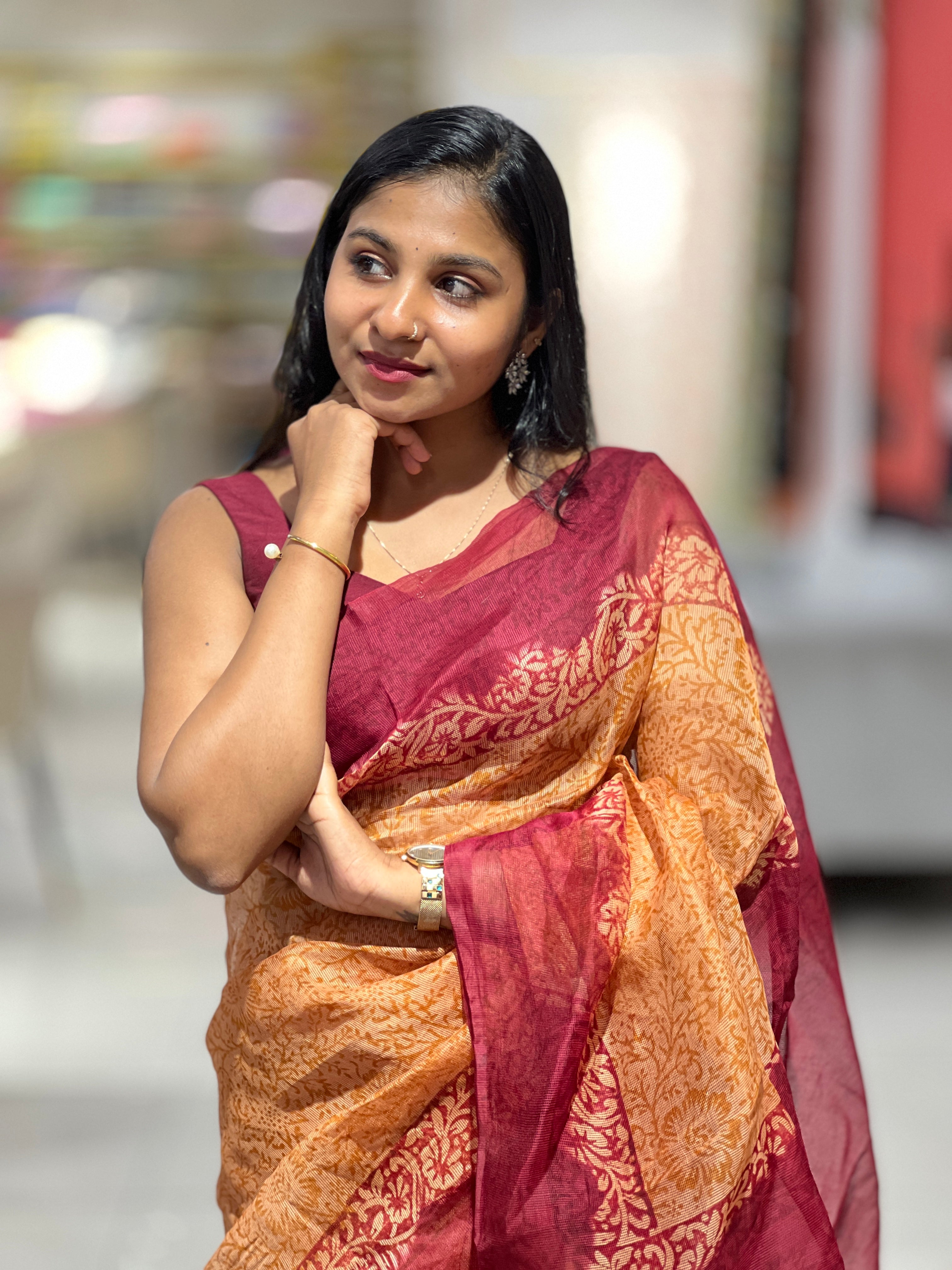 Block Printed Supernet Kota Saree | SF1309