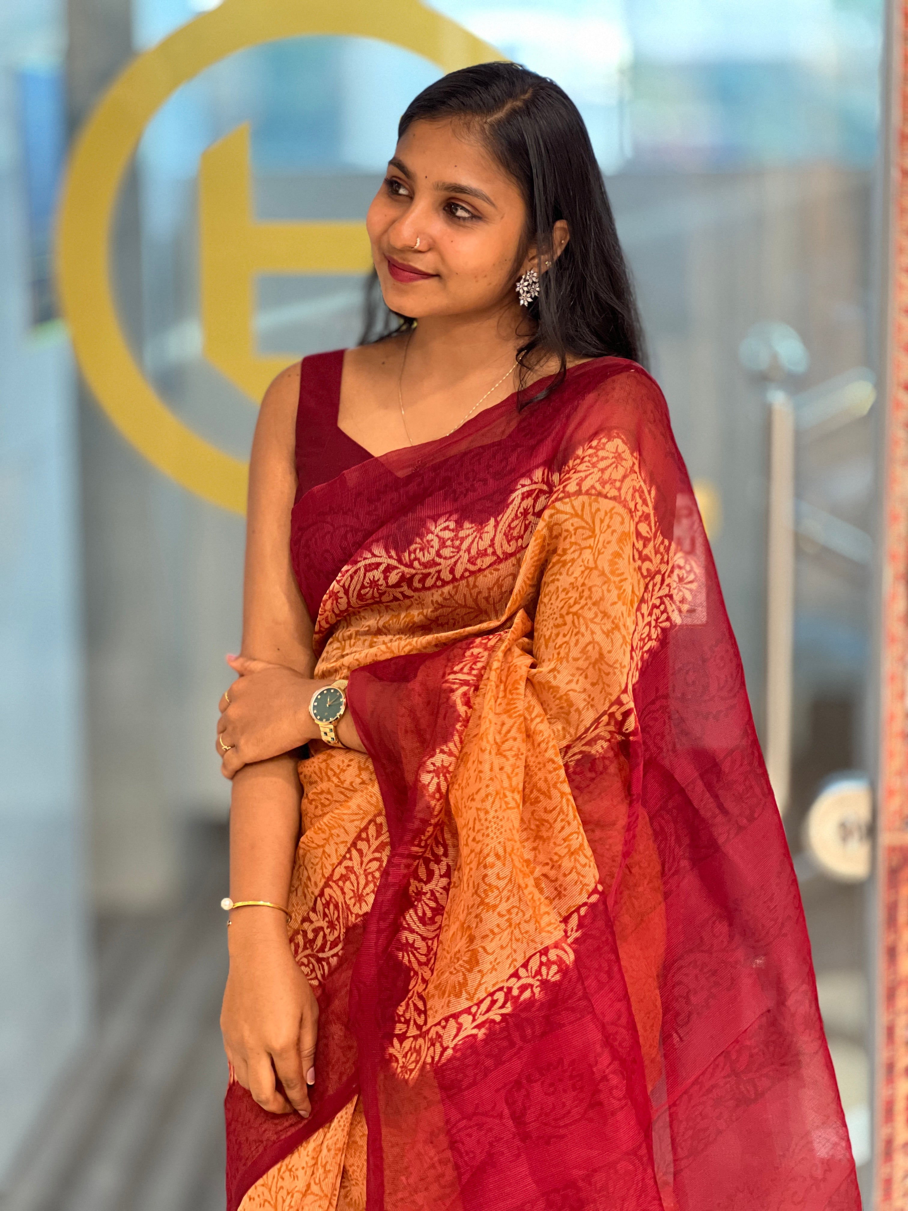 Block Printed Supernet Kota Saree | SF1309