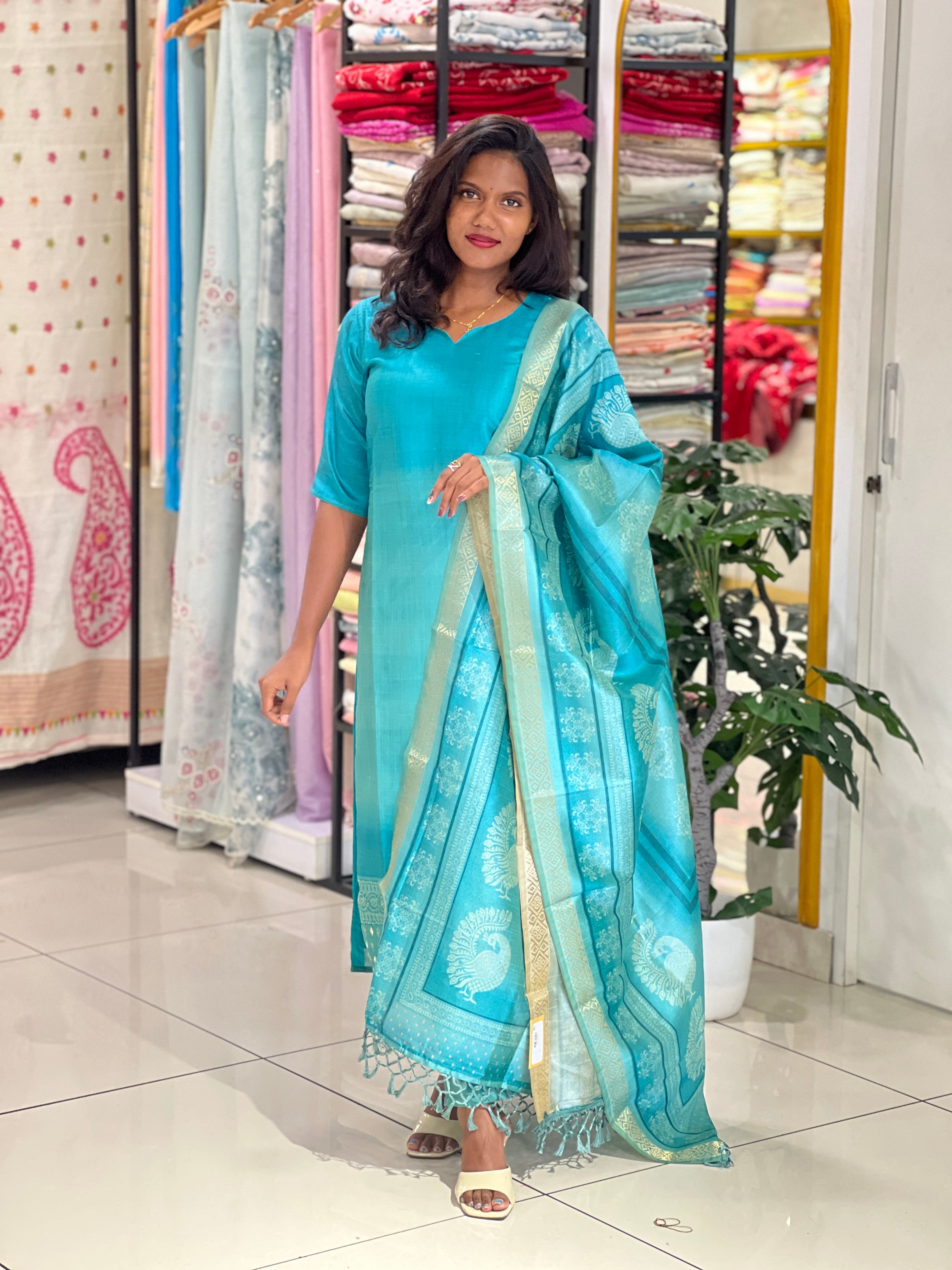 Multi Colour Digital Printed Tussar Kurta Set |SLM205