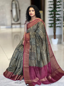 Block Printed Silk Chanderi Saree | RGD509