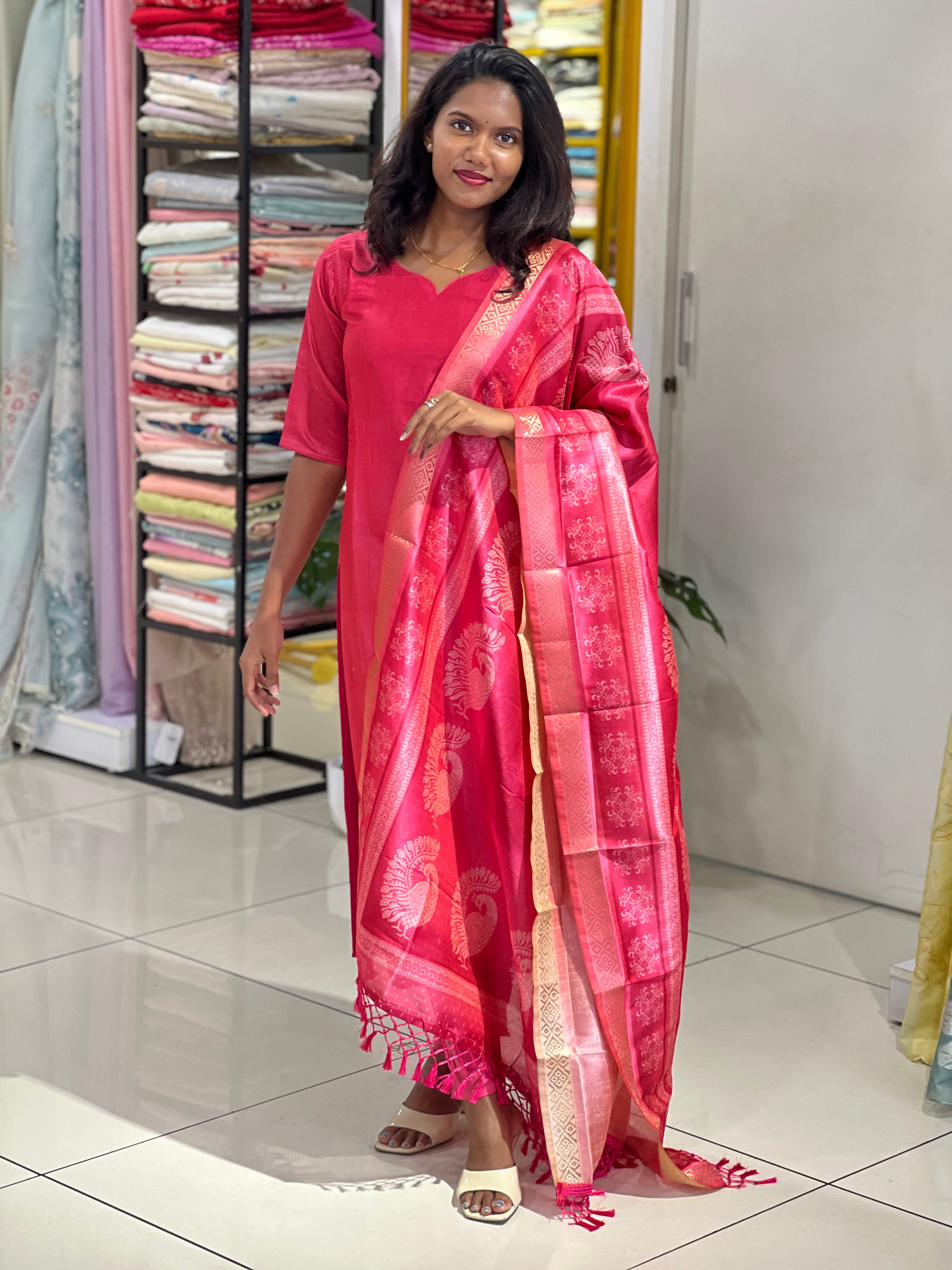 Multi Colour Digital Printed Tussar Kurta Set |SLM204