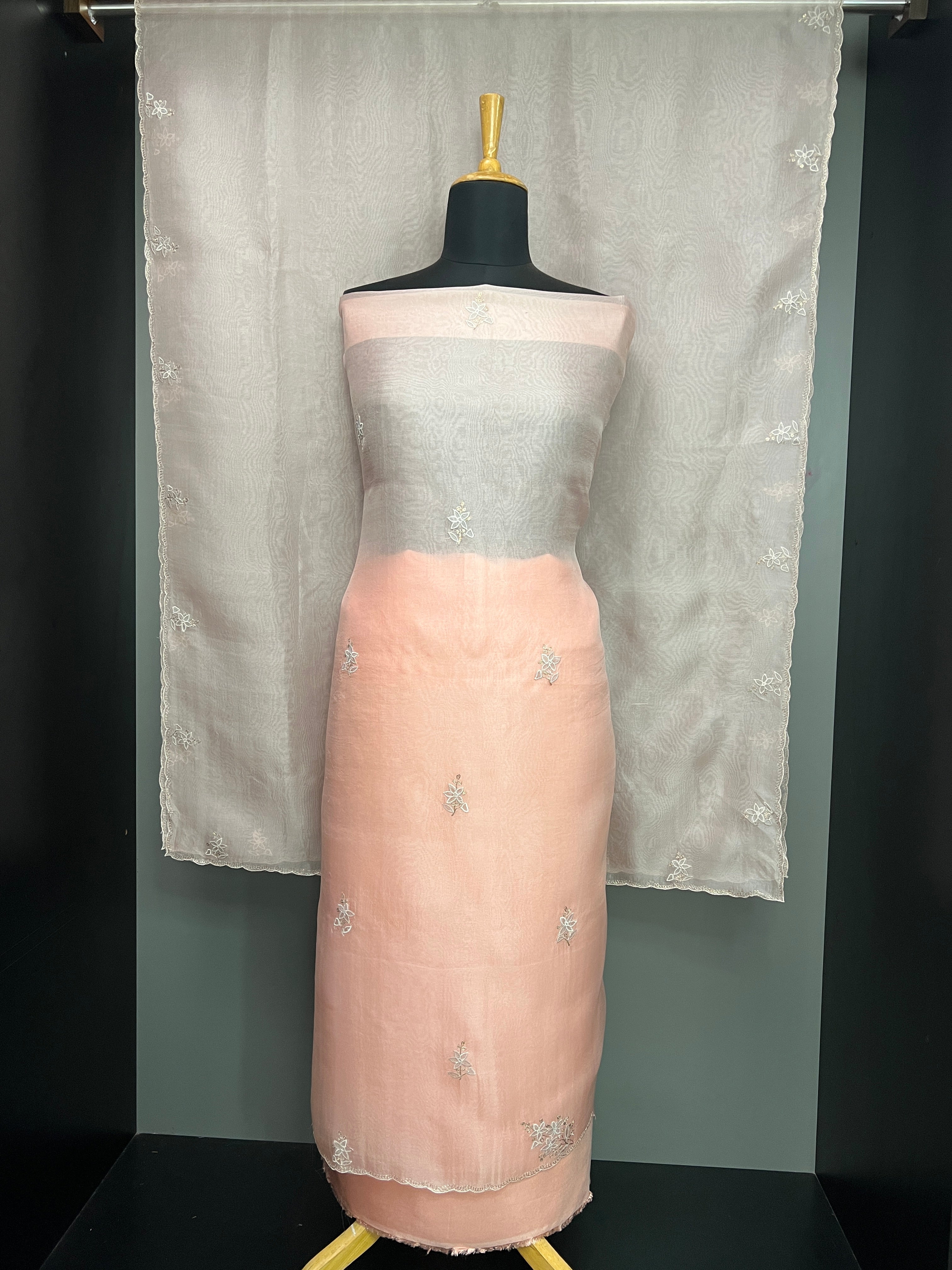 Floral Applique Detailed Pure Organza Saree | SBS1414