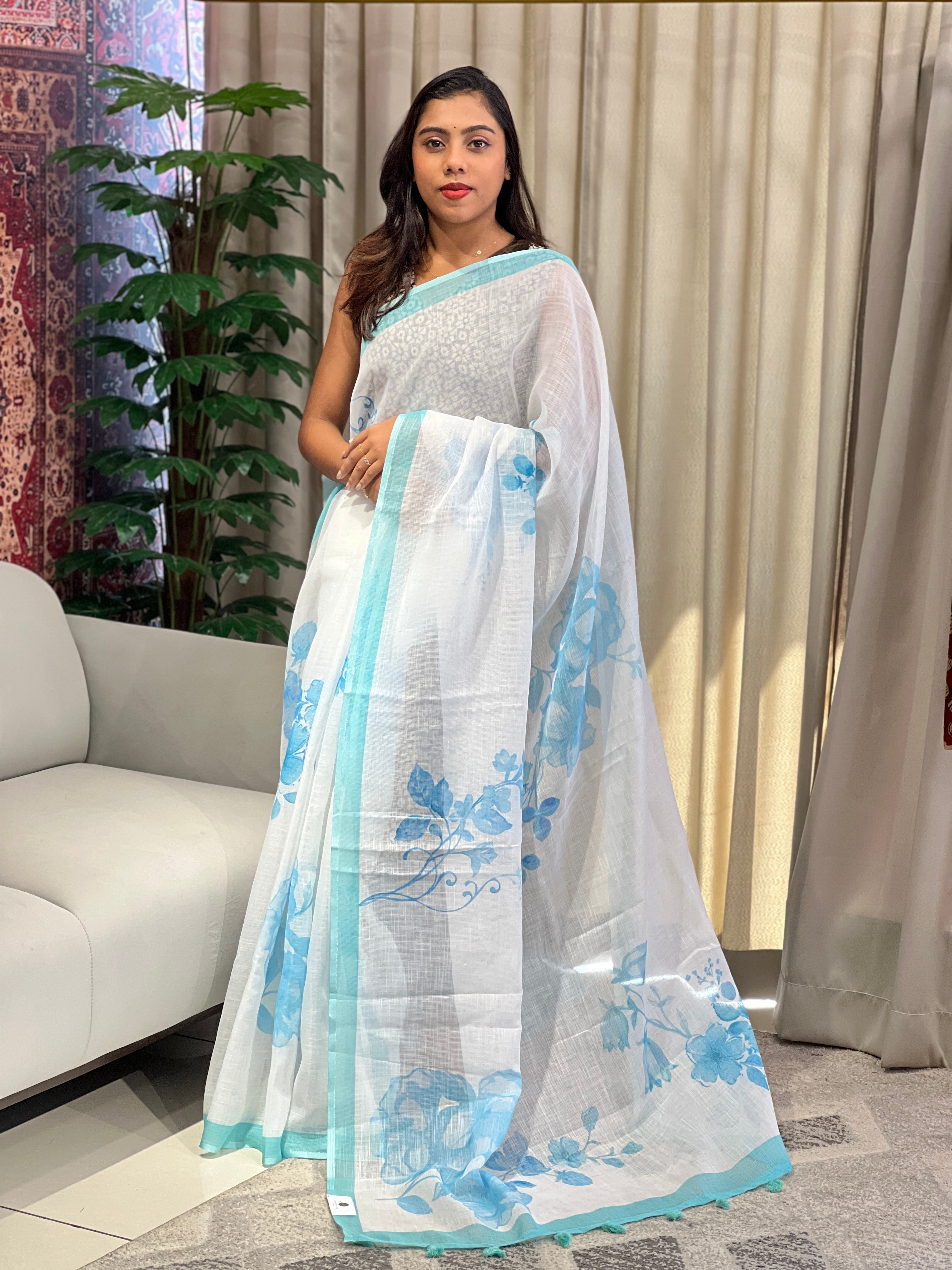 Floral Digital Printed Semi Linen Saree | YNG776