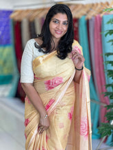Floral Print With Banarasi Border Detailed Chinon Saree | SSN122