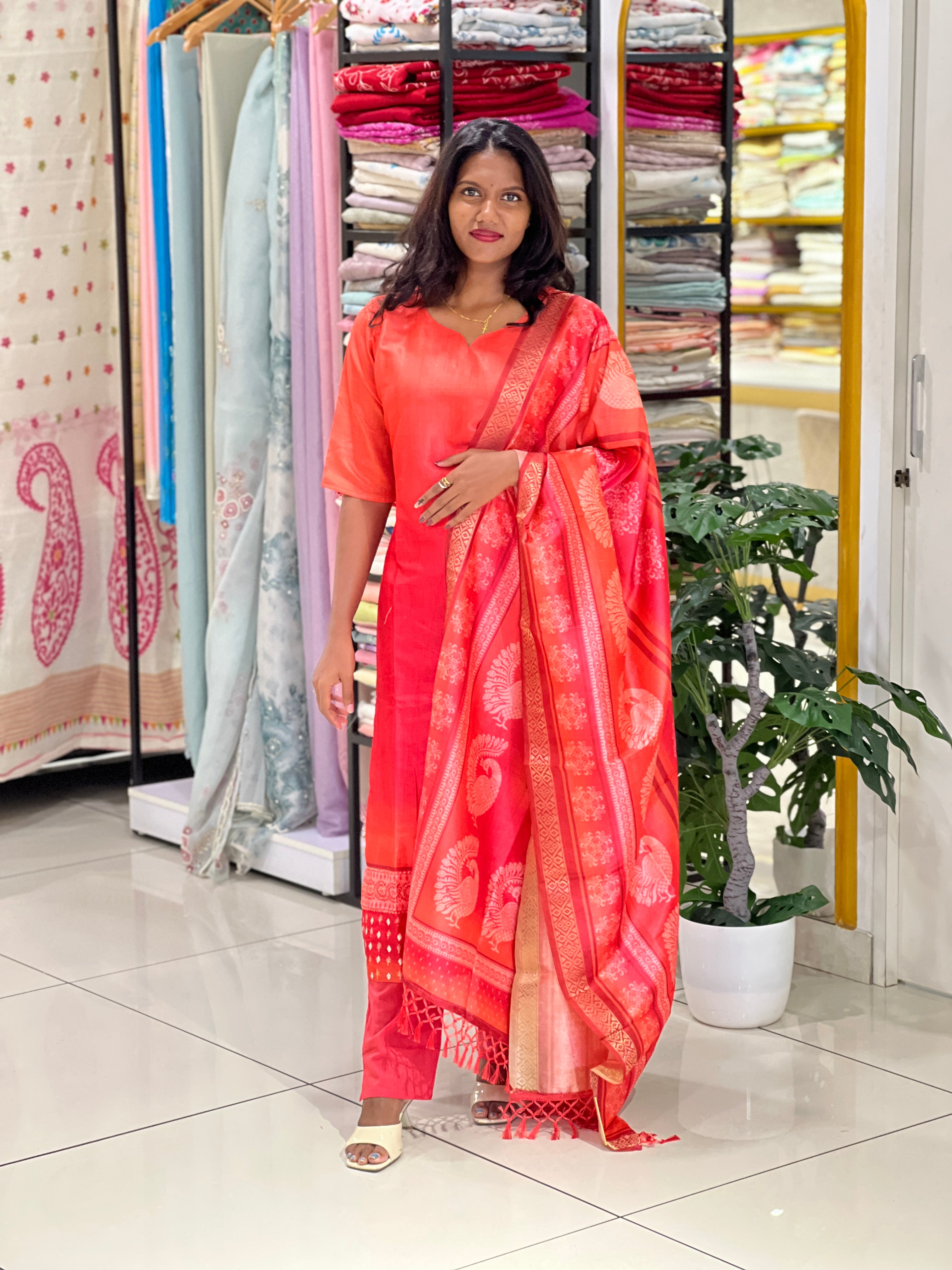 Multi Colour Digital Printed Tussar Kurta Set |SLM207