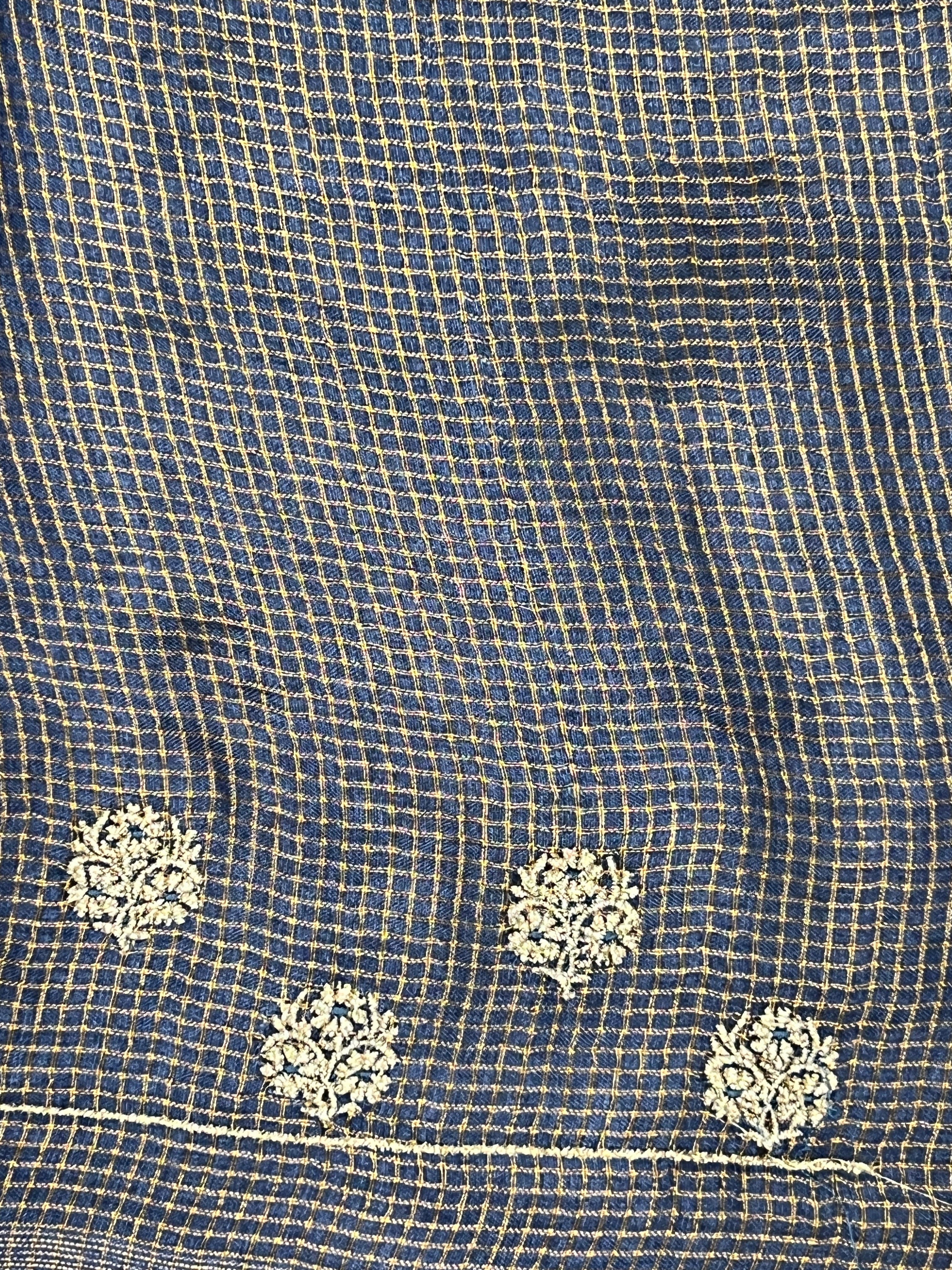 Embroidered Check Patterned Tussar Saree | HS1440