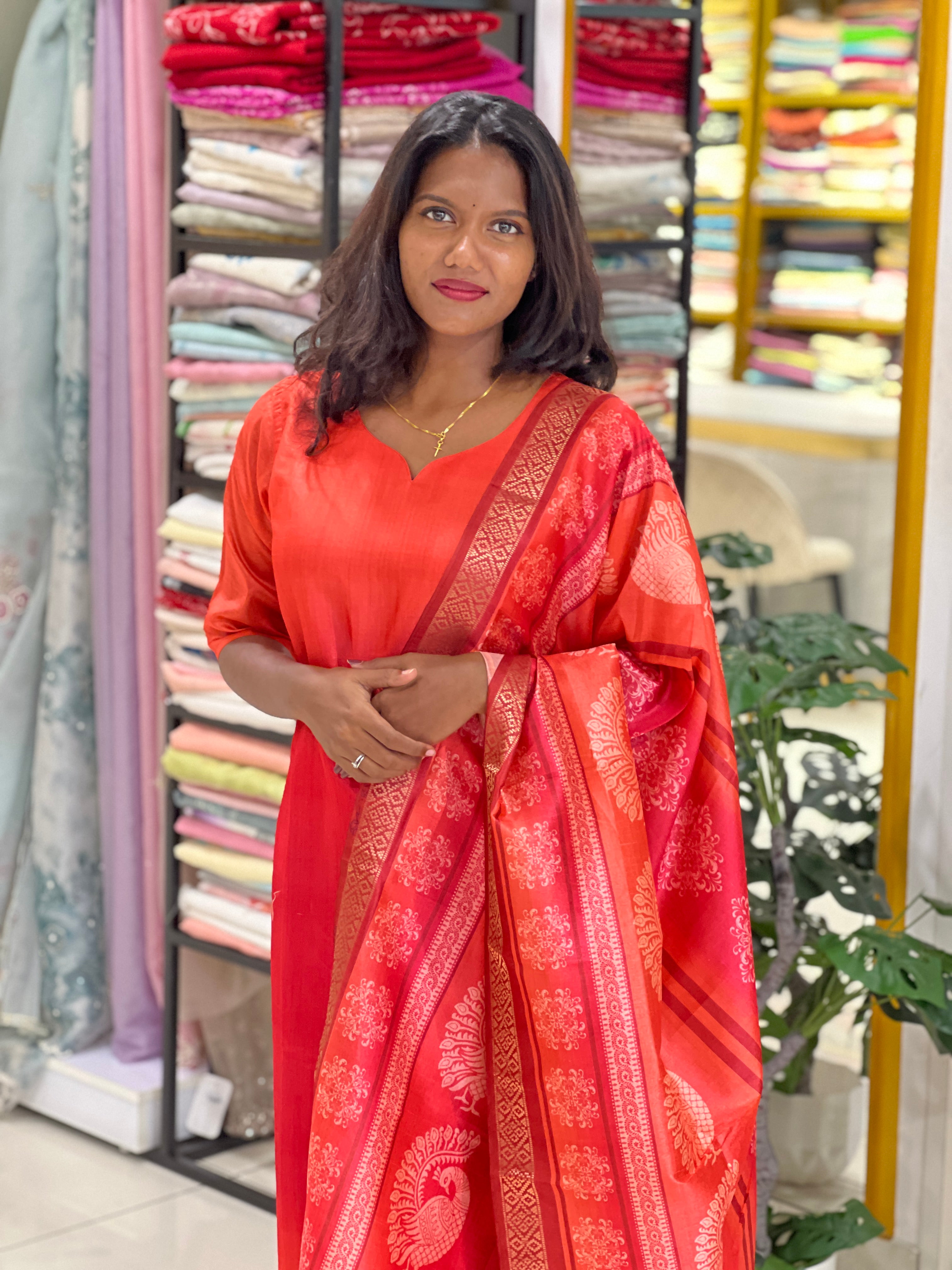 Multi Colour Digital Printed Tussar Kurta Set |SLM207