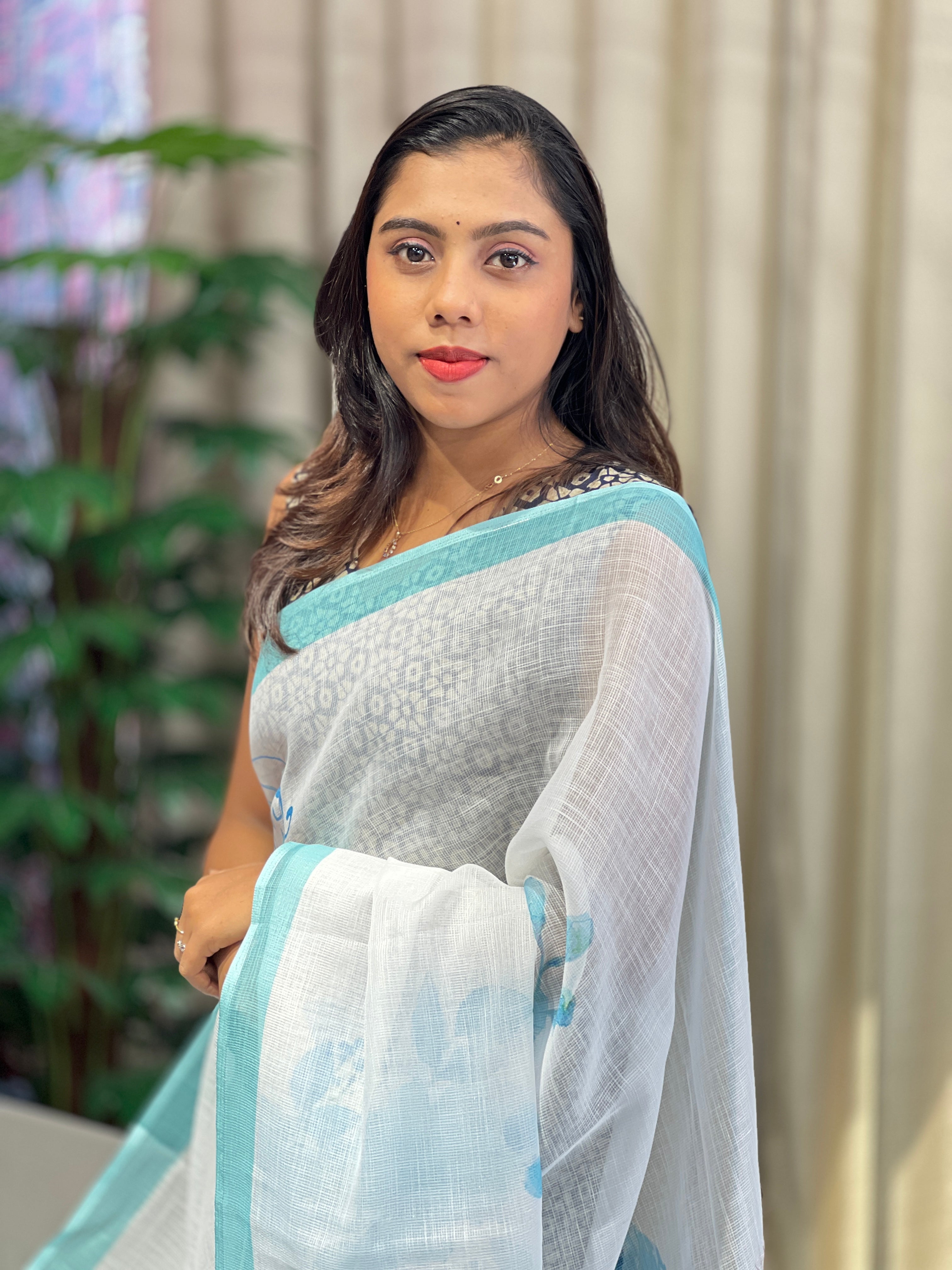 Floral Digital Printed Semi Linen Saree | YNG776