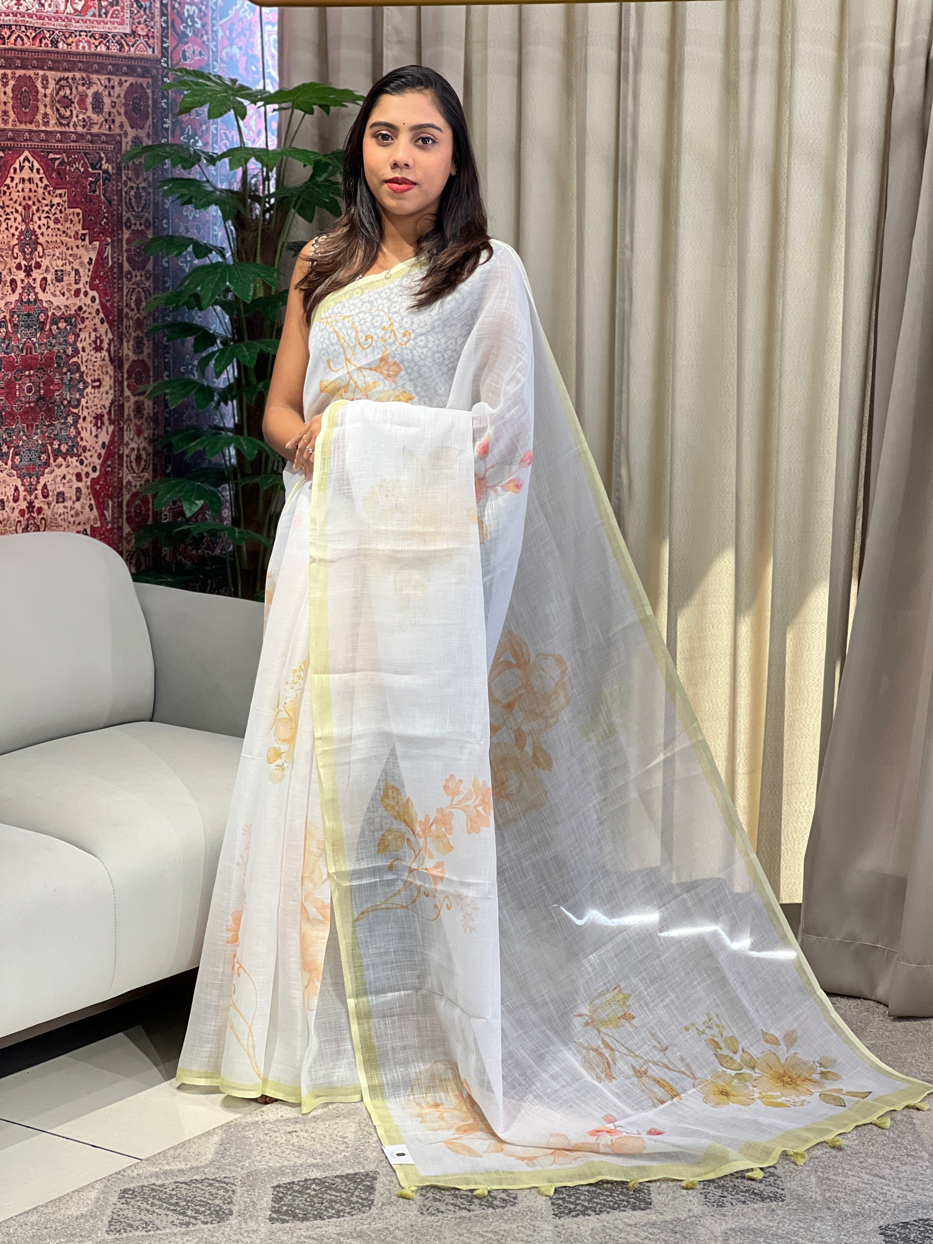 Floral Digital Printed Semi Linen Saree | YNG775