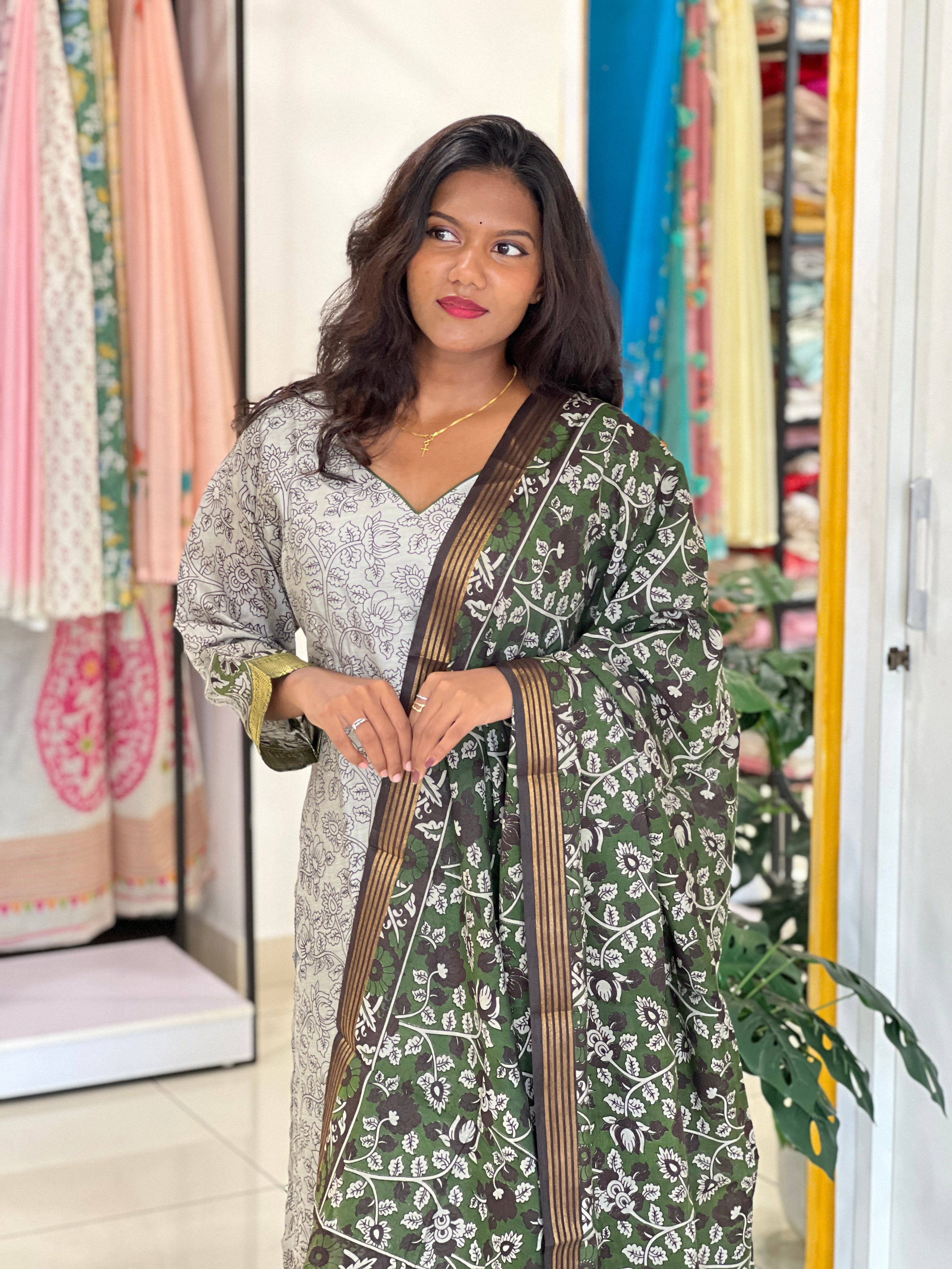 Screen Printed Semi Tussar Kurta Set |SLM185