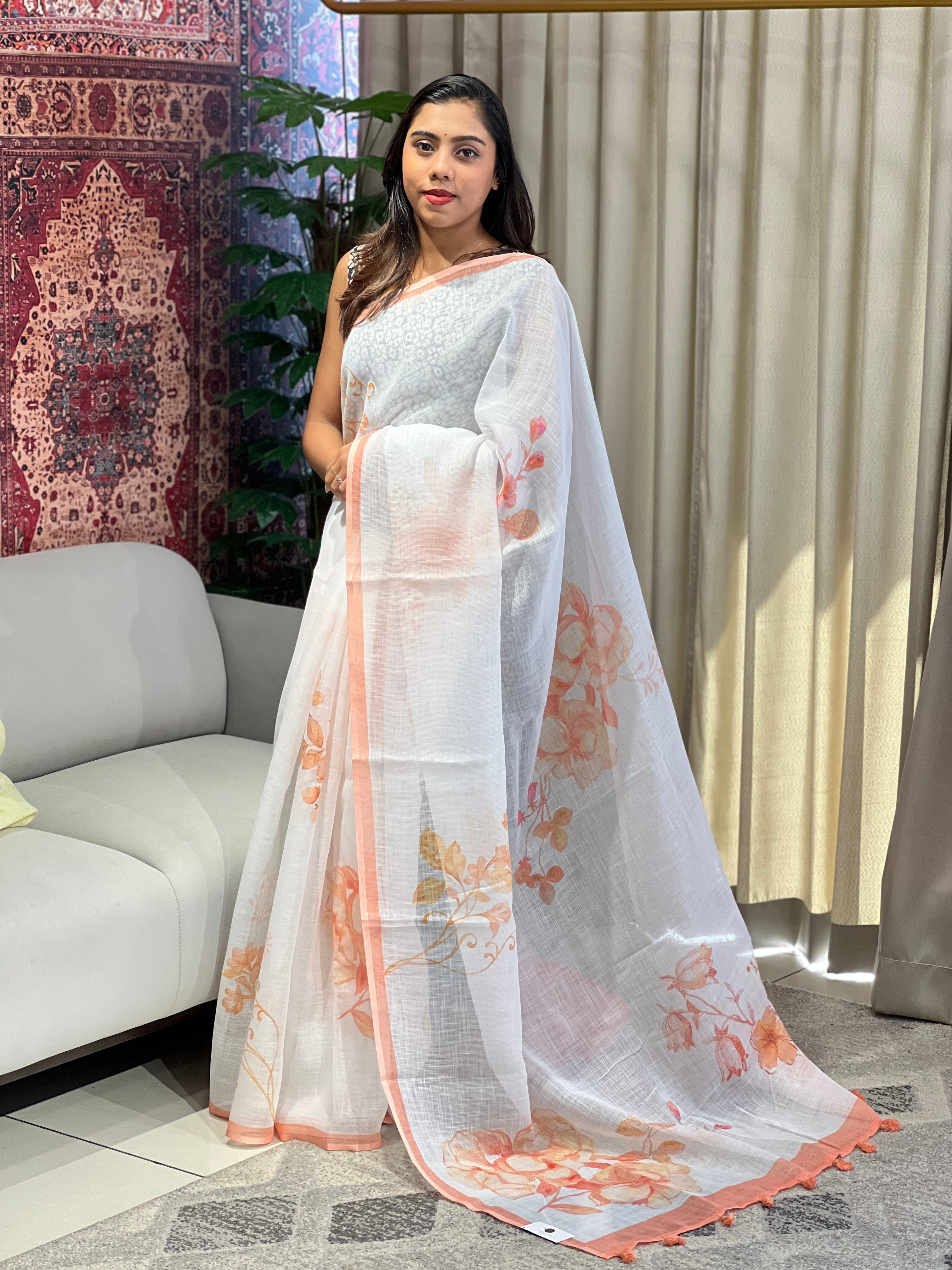 Floral Digital Printed Semi Linen Saree | YNG774