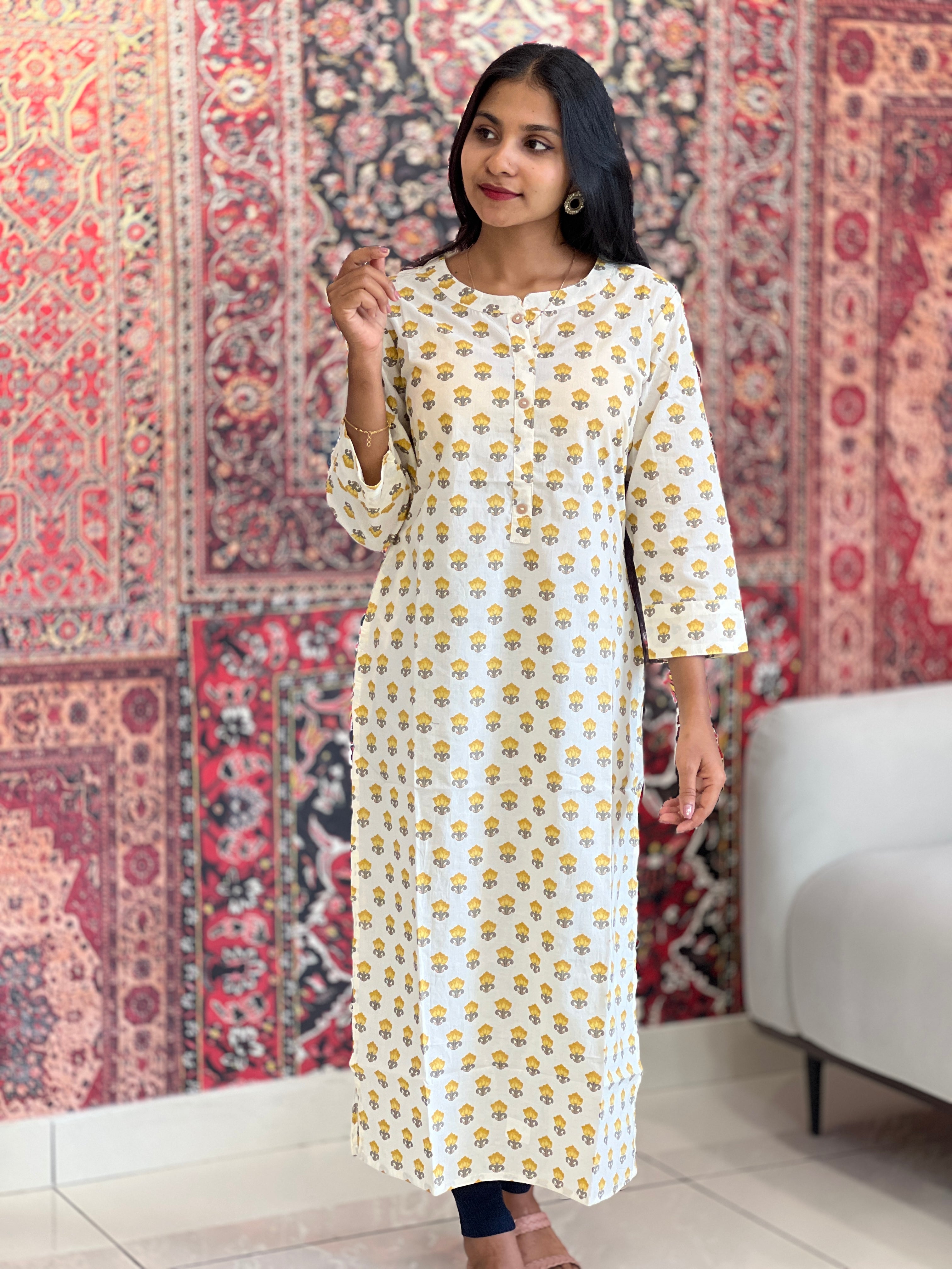 Floral Printed Slub Cotton Kurta | NCF179