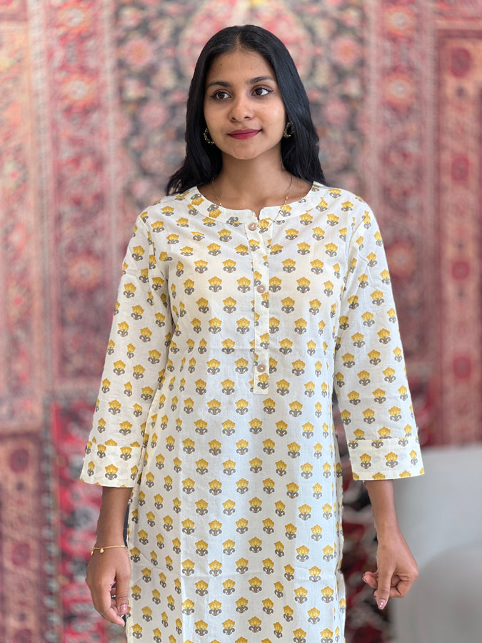 Floral Printed Slub Cotton Kurta | NCF179