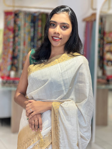 Floral Digital Print With Sequence Highlighted Semi Tussar Finish Saree | BLD1271