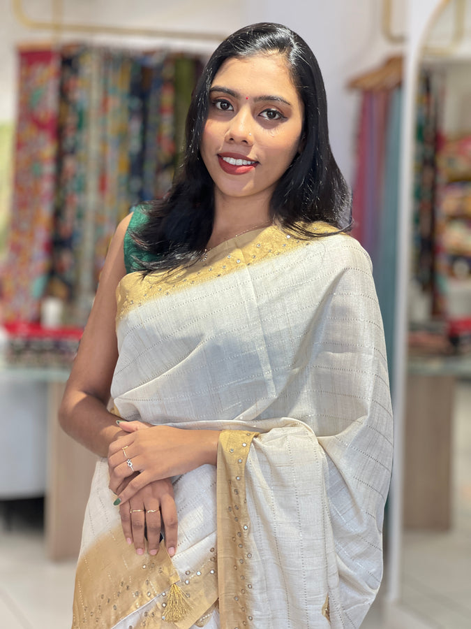 Floral Digital Print With Sequence Highlighted Semi Tussar Finish Saree | BLD1271