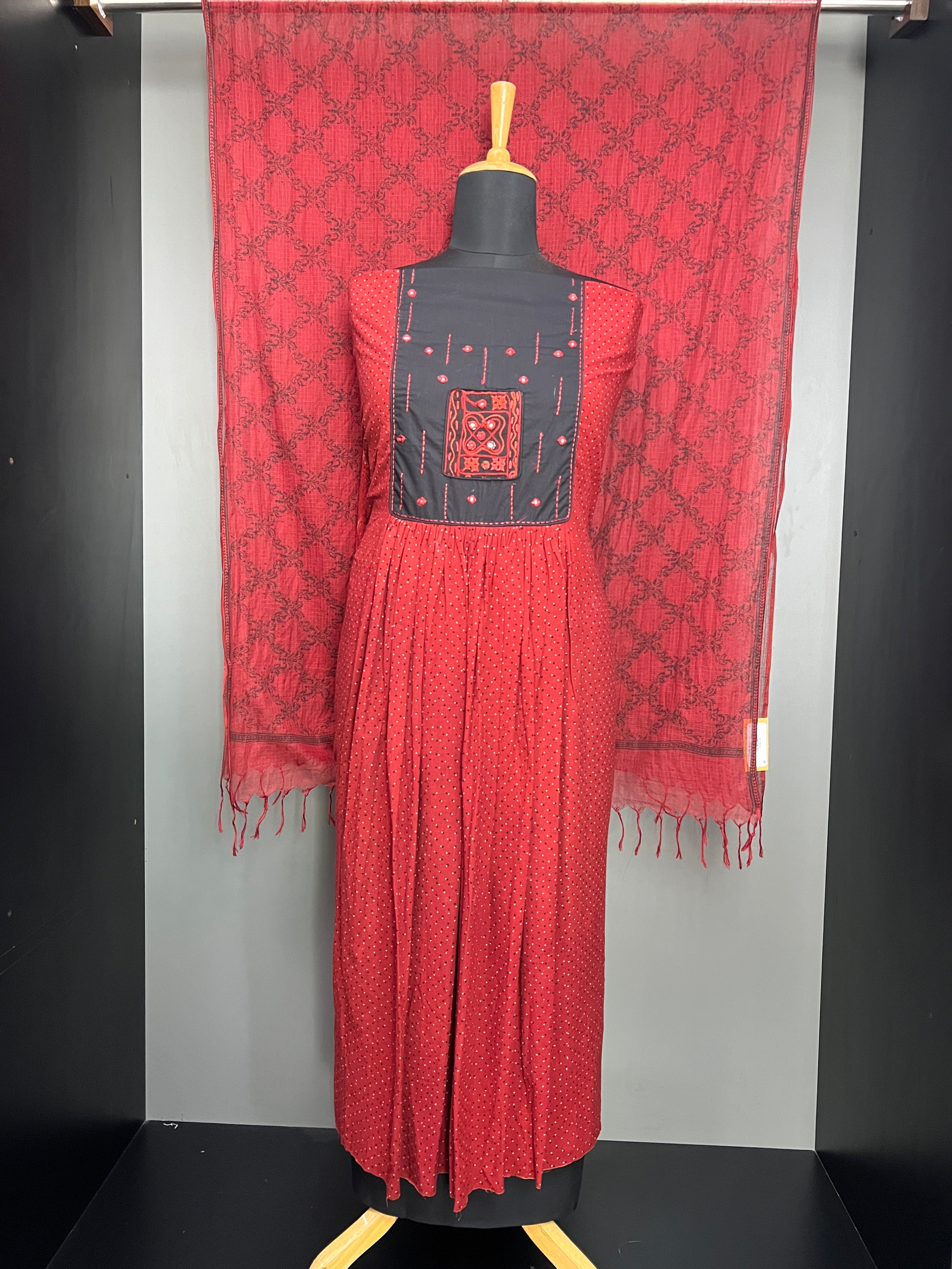 Block Print With Kutch Work Detailed Cotton Salwar Set | JSC465