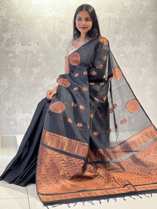 Copper Zari Weaved Semi Silk Saree | KRK388