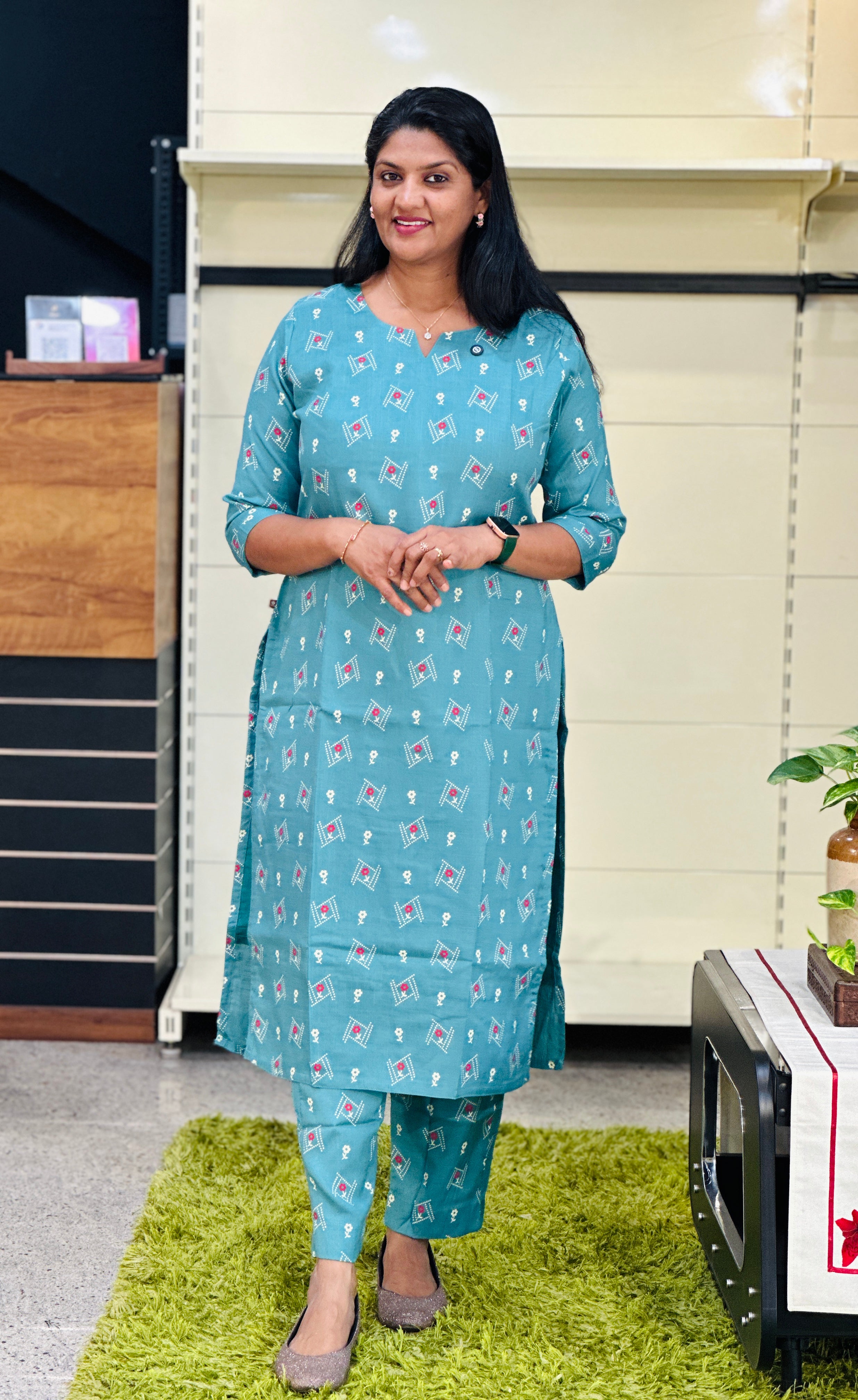 Floral & Geometric Printed Cotton Kurta Set | VSI155