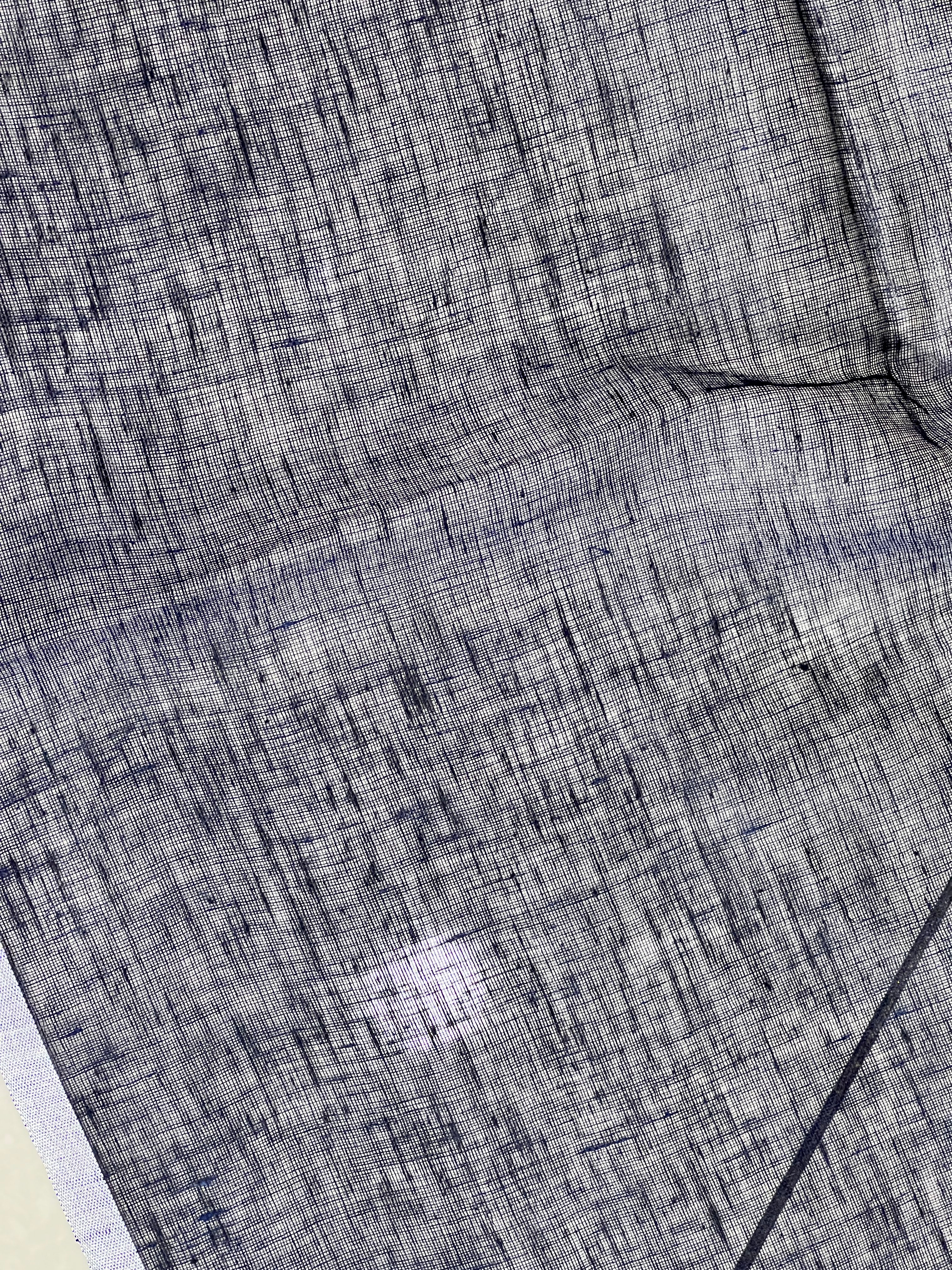 Silver Zari Woven Stripe Patterned Semi Linen Saree | EVA117