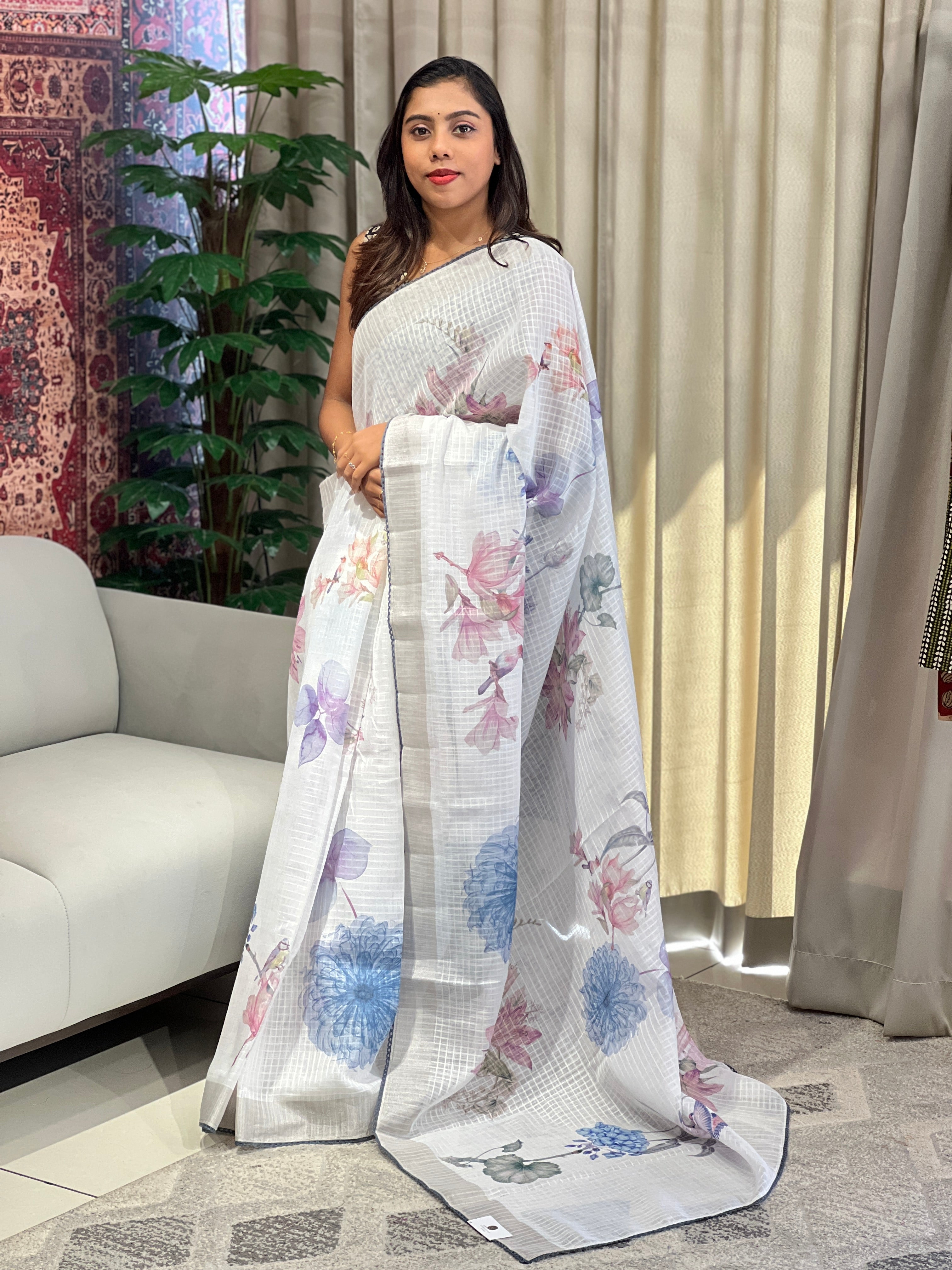 Floral Digital Printed Semi Linen Saree | YNG778