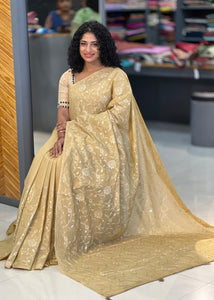 Self Colour Floral Embroidery Chanderi Saree | YNG354
