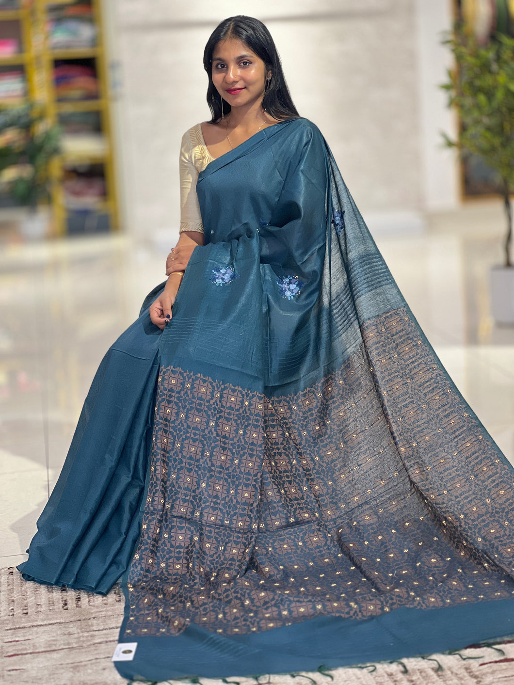 Floral Embroidery Detailed Bhagalpuri Saree | BLD701