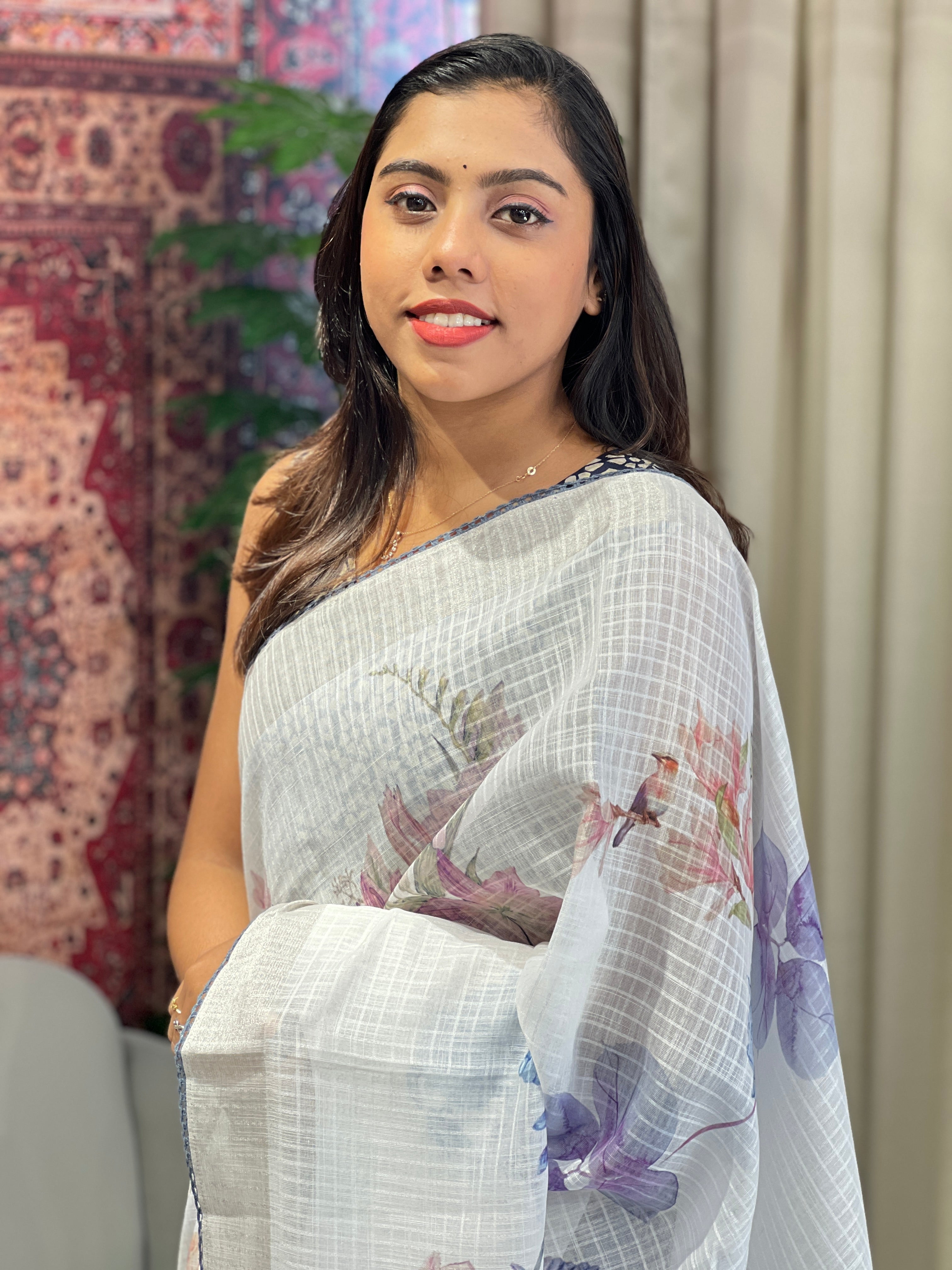 Floral Digital Printed Semi Linen Saree | YNG778