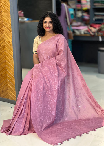 Self Colour Floral Embroidery Chanderi Saree | YNG354