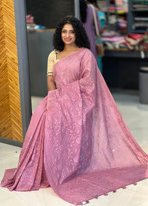 Self Colour Floral Embroidery Chanderi Saree | YNG354