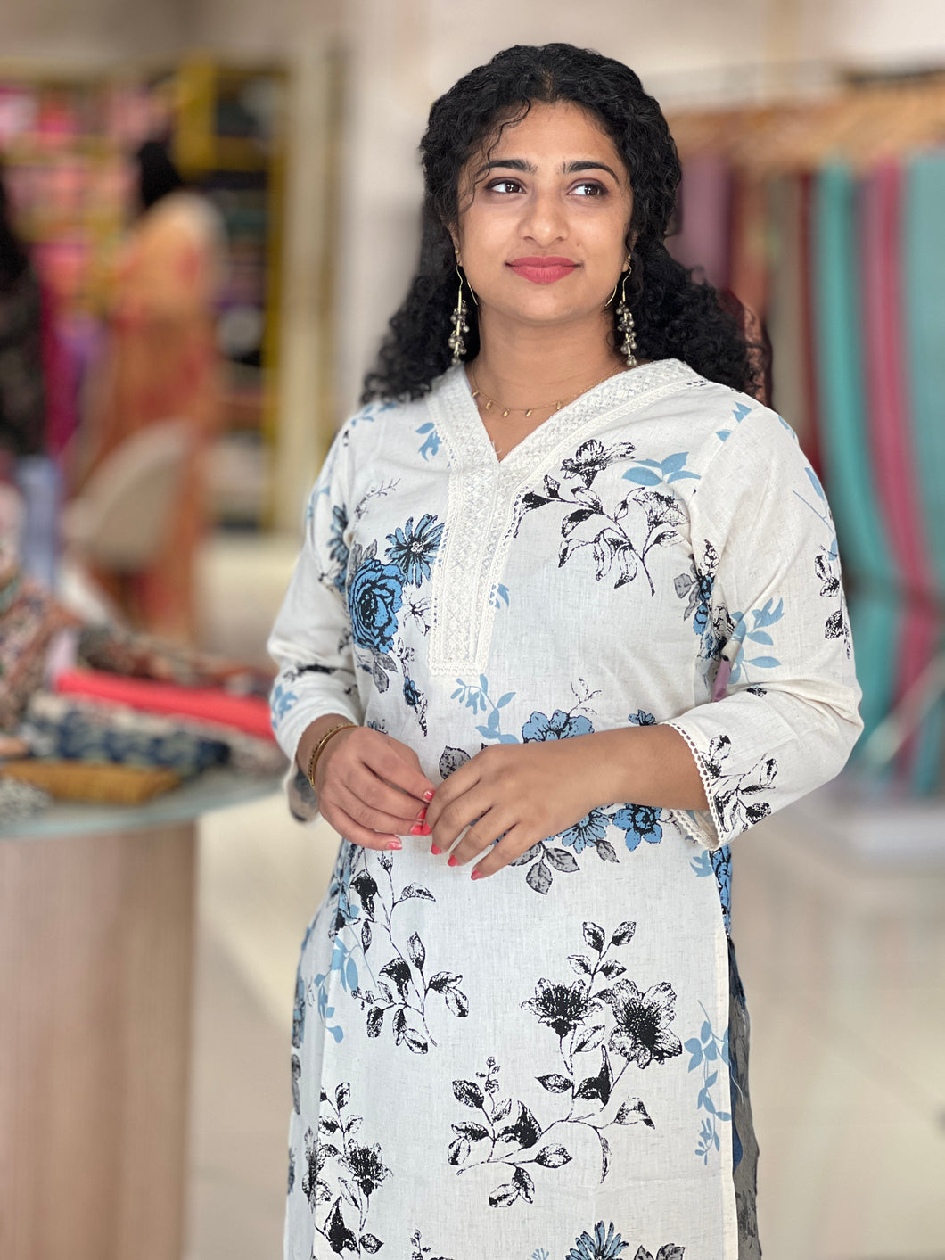 Floral Print With Lace Detailed Flex Cotton Kurta | YOC149