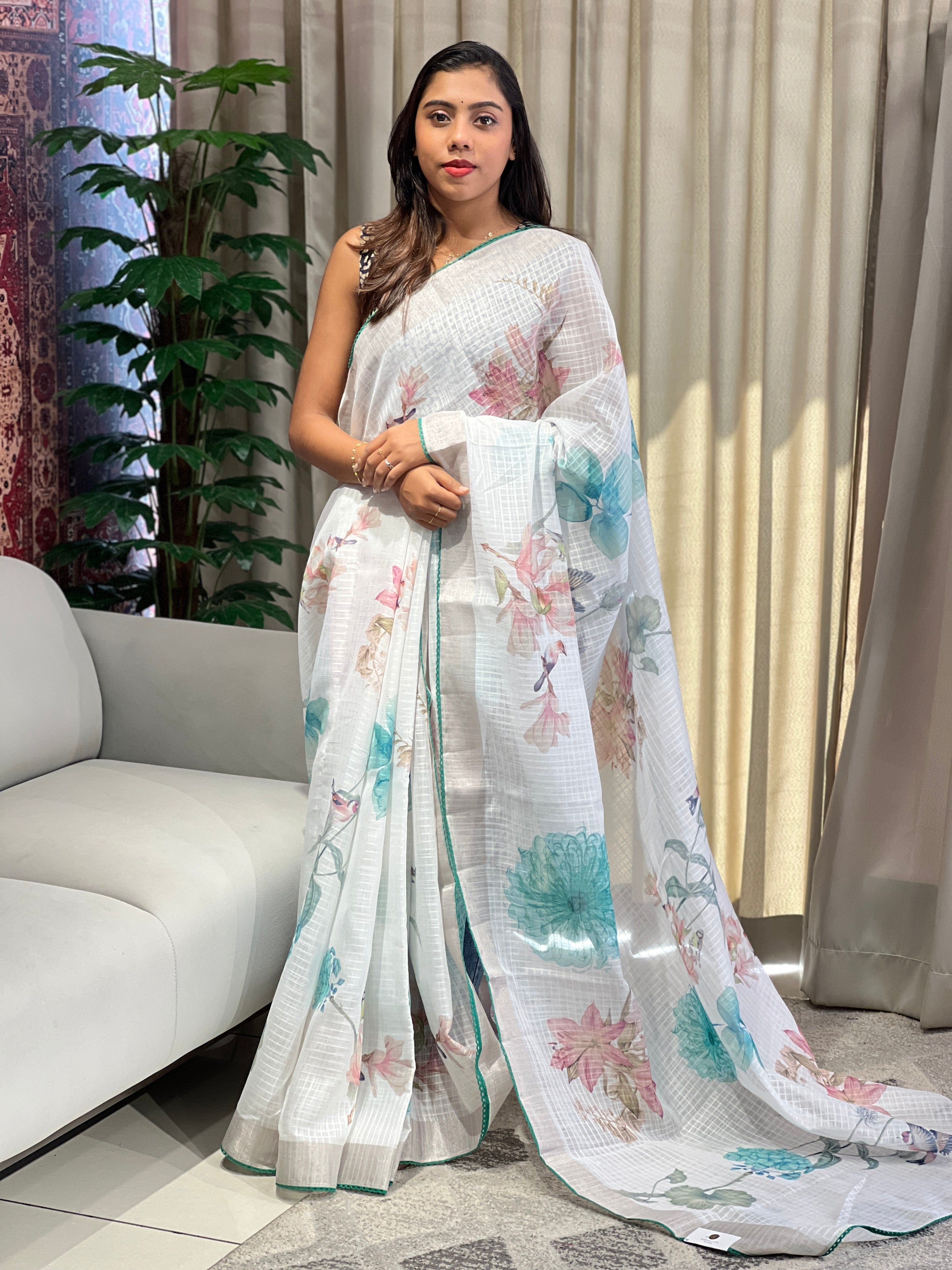 Floral Digital Printed Semi Linen Saree | YNG780