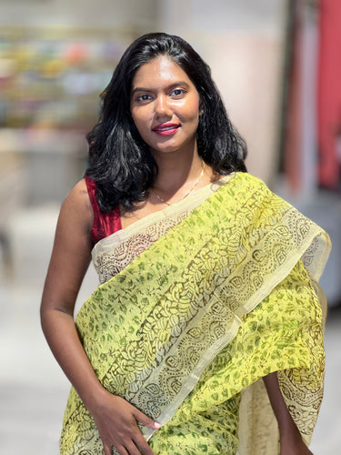 Block Printed Supernet Kota Saree | SF1308
