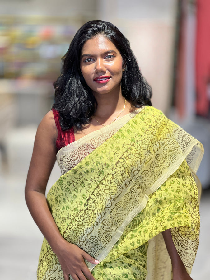 Block Printed Supernet Kota Saree | SF1308