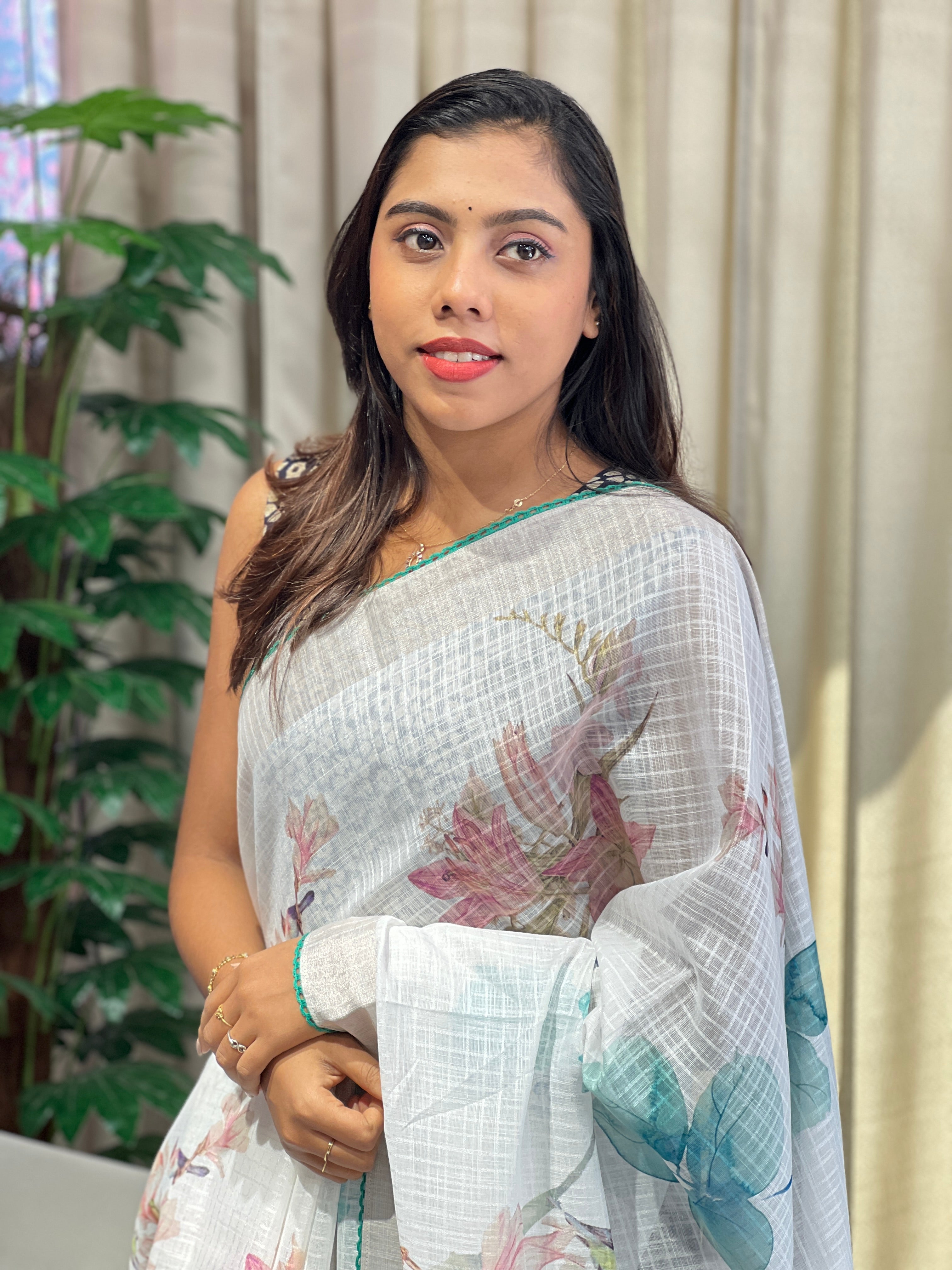 Floral Digital Printed Semi Linen Saree | YNG780