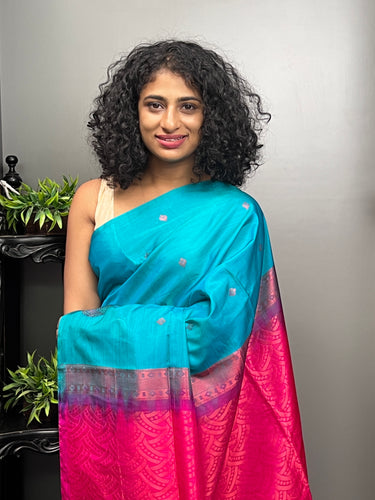 Blue & Magenta Pink Gopi Design Semi Silk Saree | KRK335