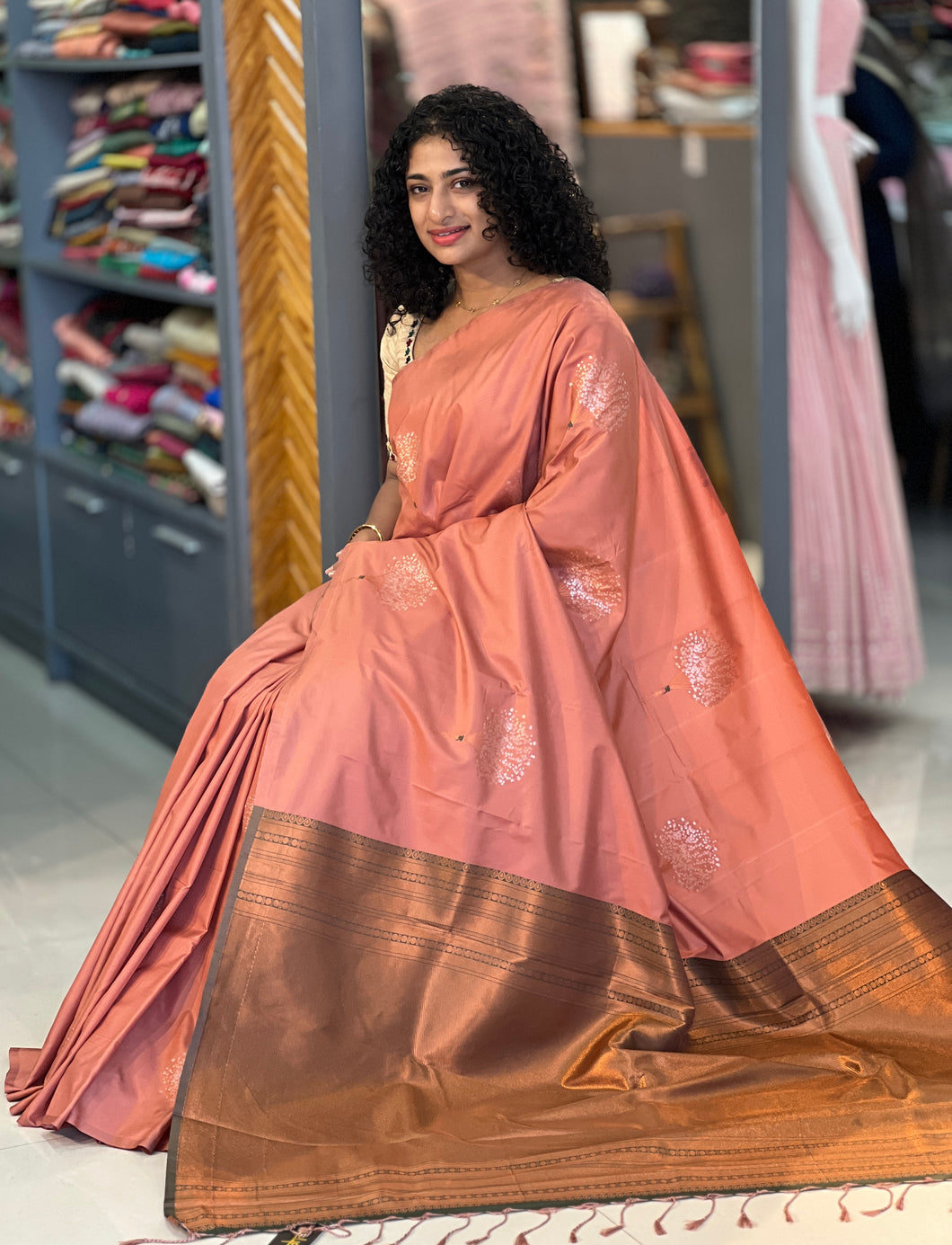 Copper & Silver Zari Weaving Semi Silk Saree | TR127