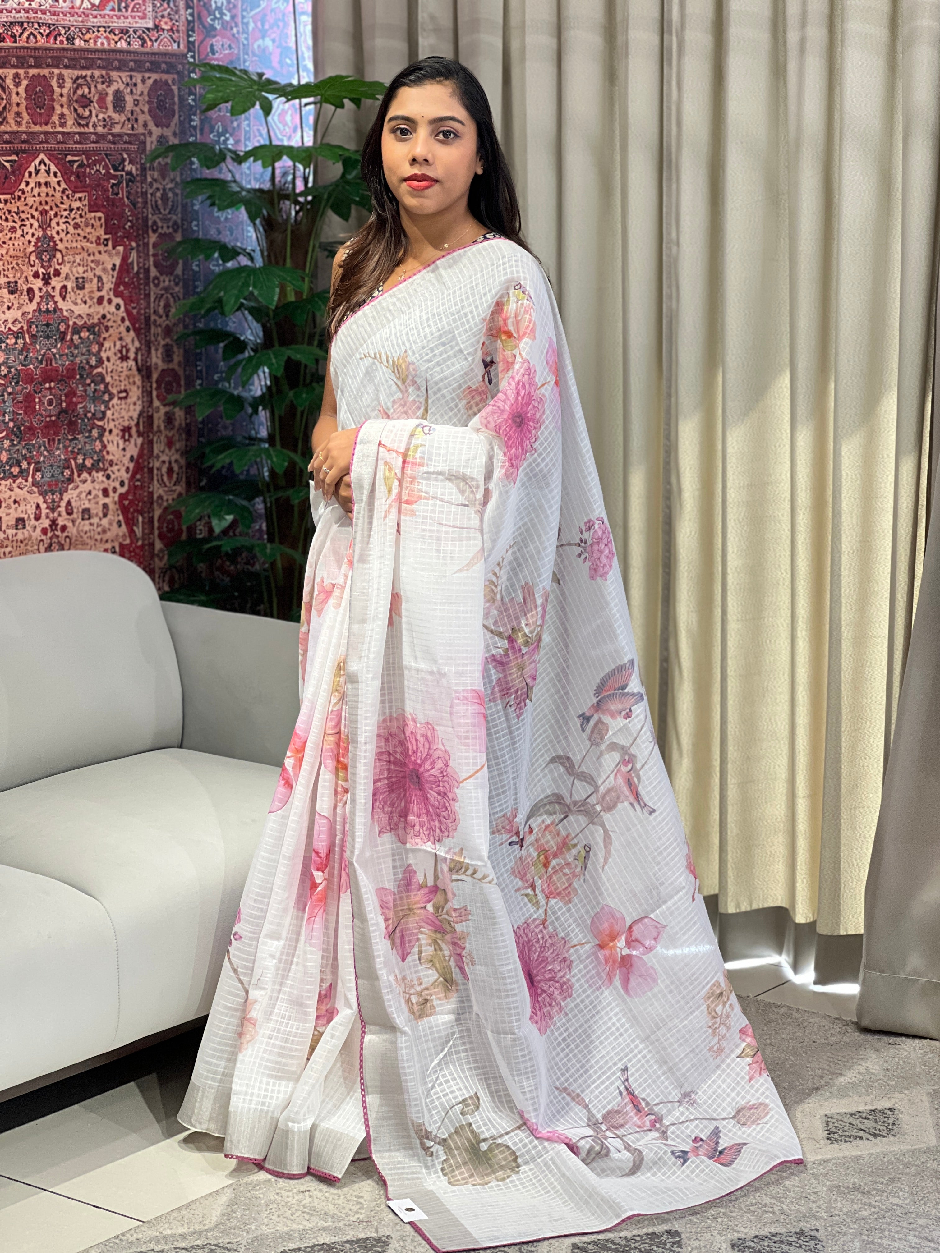 Floral Digital Printed Semi Linen Saree | YNG781