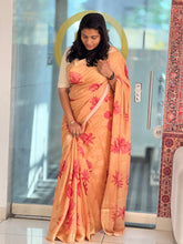 Floral Print With Banarasi Border Detailed Chinon Saree | SSN120