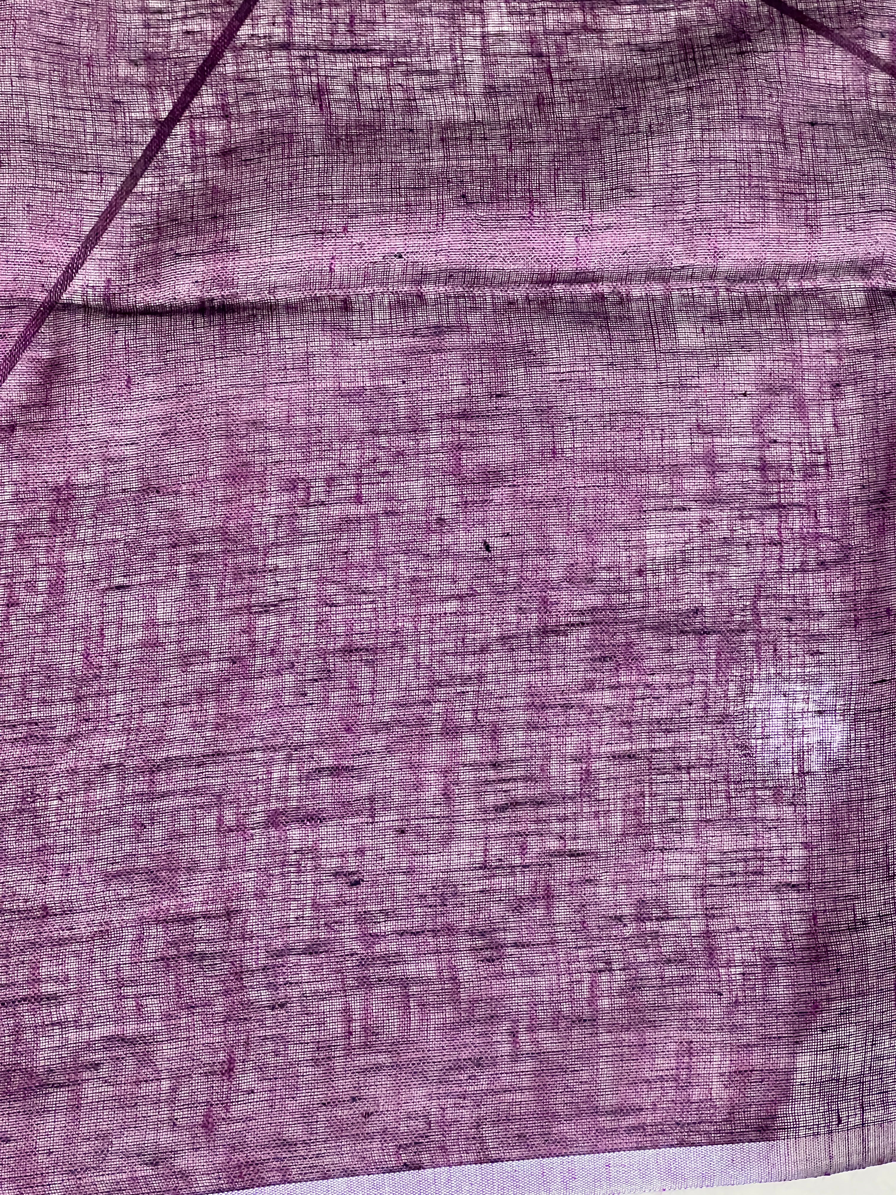 Silver Zari Woven Stripe Patterned Semi Linen Saree | EVA118