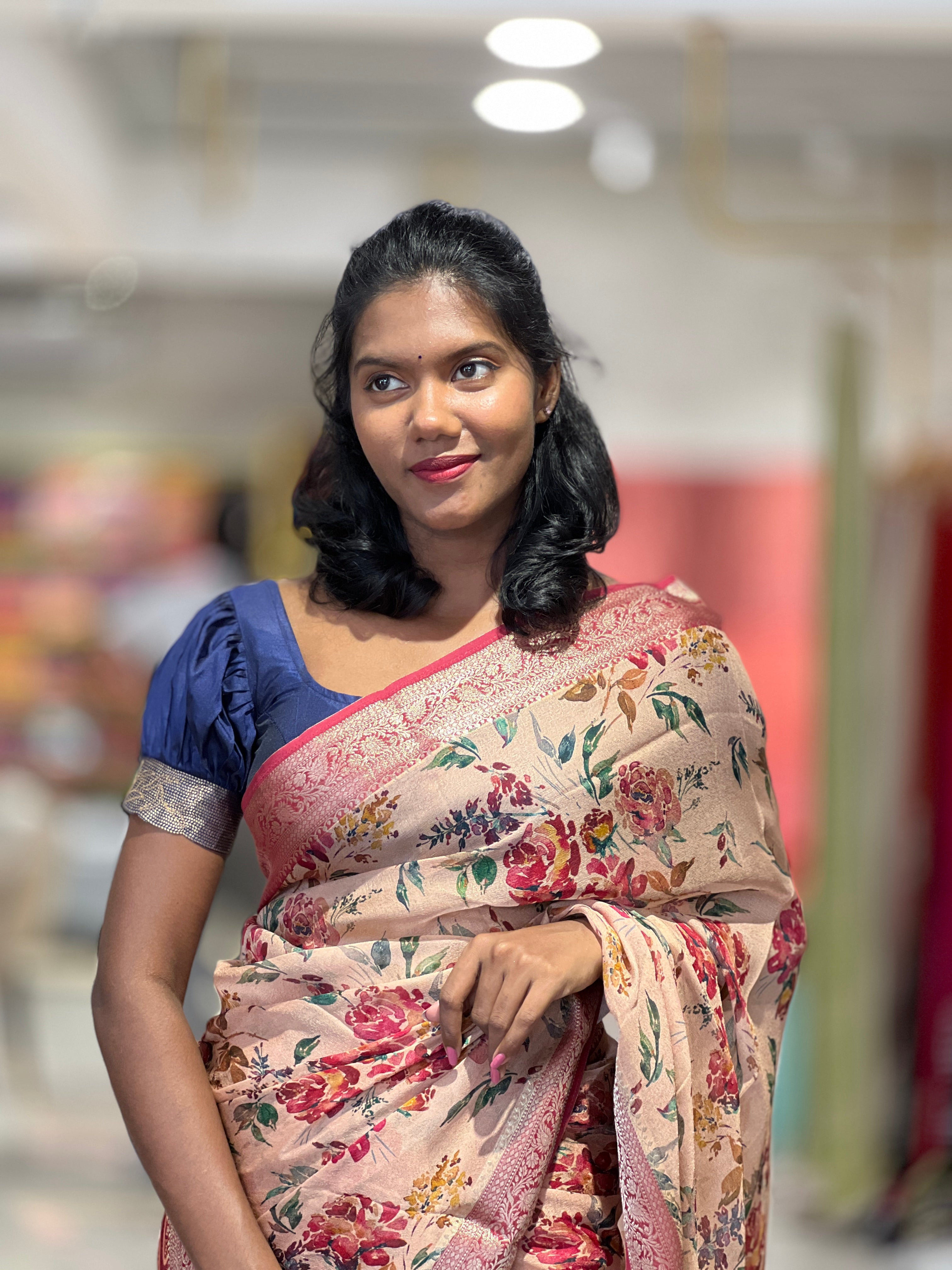 Floral Printed Jute Organza Saree | SSN126