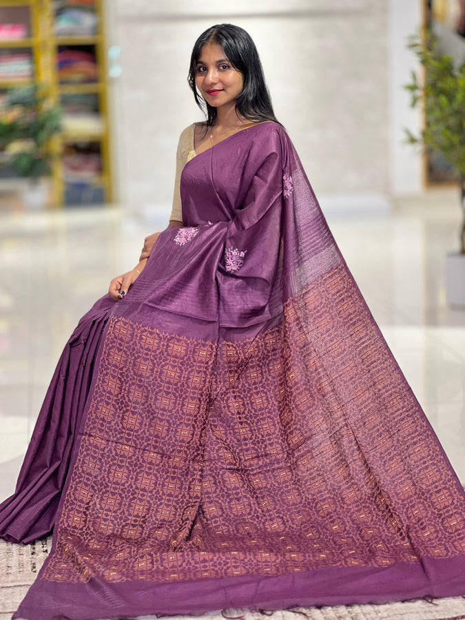 Floral Embroidery Detailed Bhagalpuri Saree | BLD700